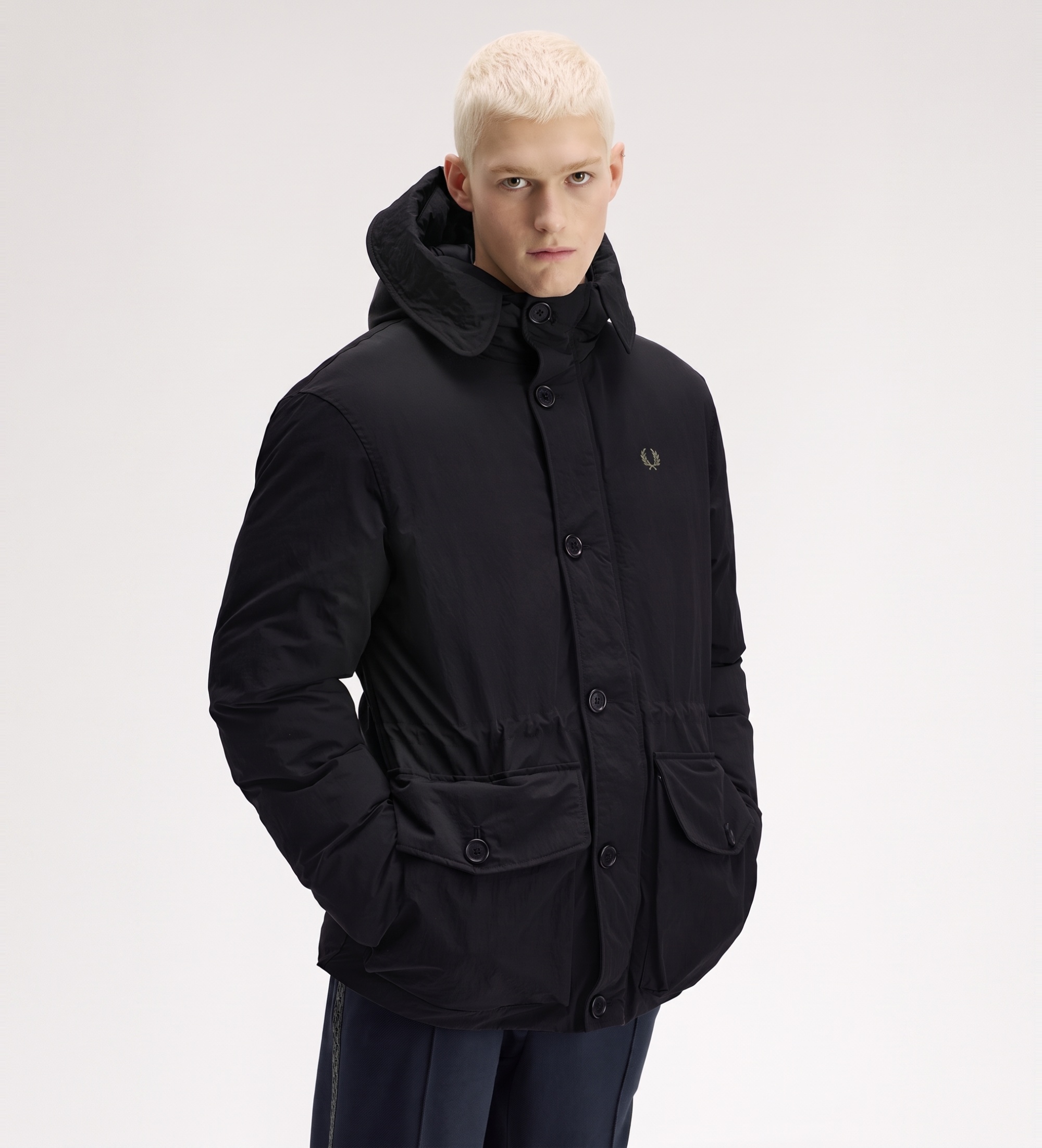 Fred Perryvoor mannen. J3312 Zwarte gewatteerde parka (S), Casual, Polyamide, Duurzaam