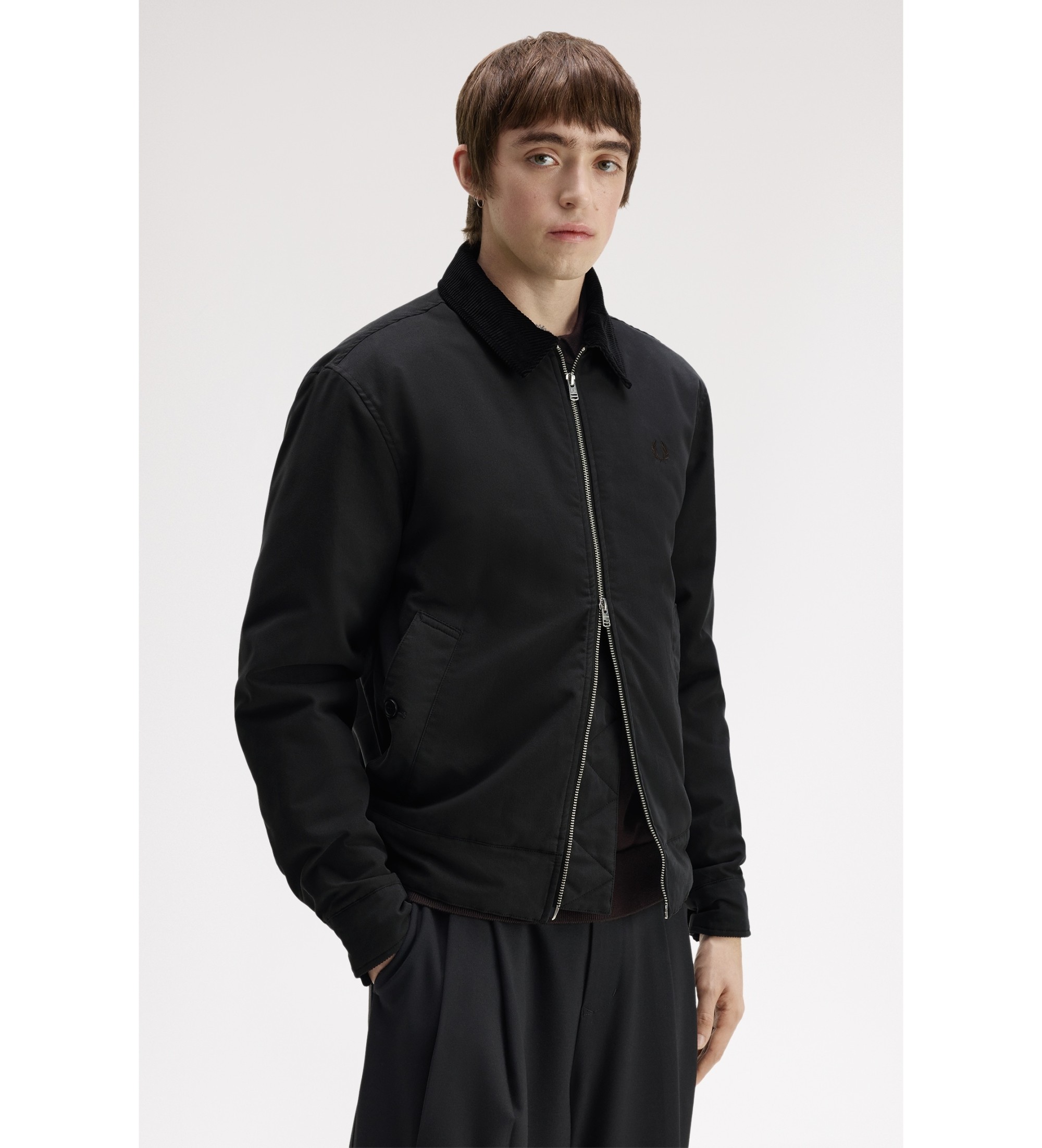 Fred Perry für Herren. J8535 Schwarze Baumwoll-Caban-Jacke (L), Lässig, Baumwolle