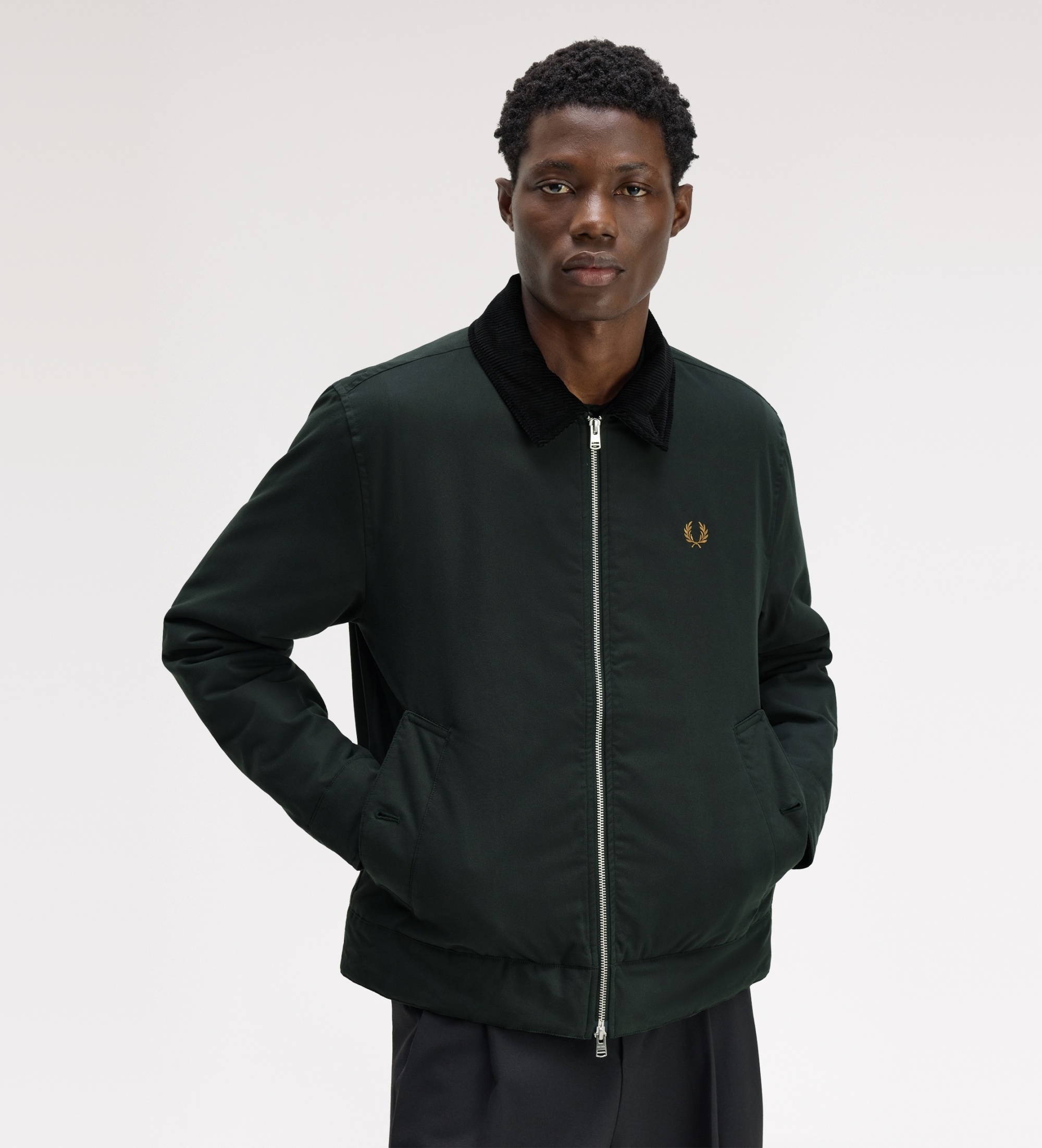 Fred Perry für Herren. J8535 Dunkelgrüne Caban-Jacke aus Baumwolle (S), Lässig