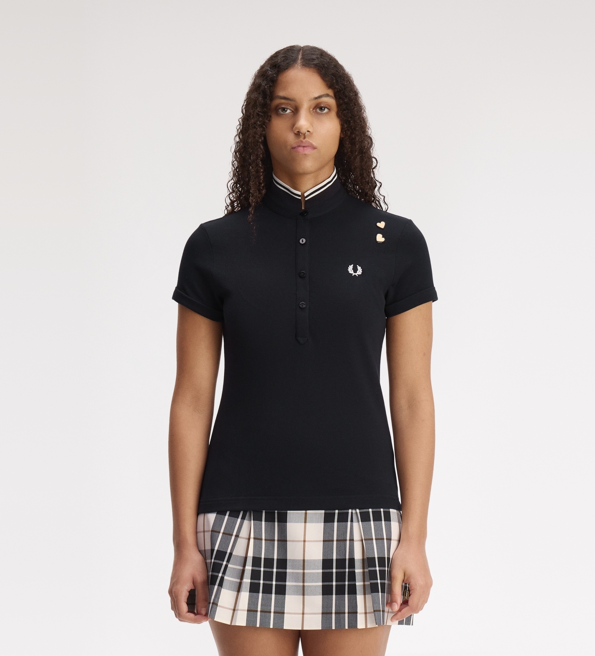 Fred Perry für Damen. SG3125 Polo mit schwarzer Paspel (38), Lässig, Baumwolle, Kurzarm