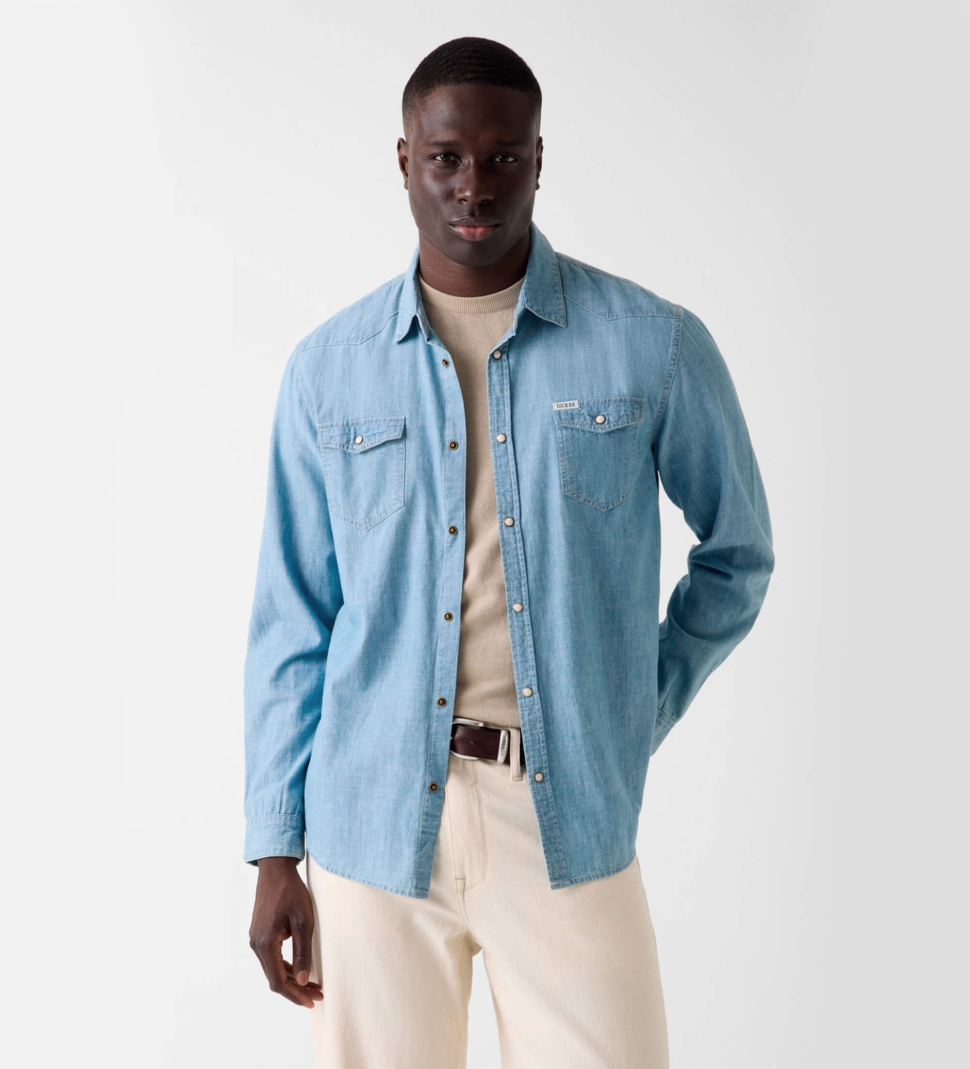 Guess für Herren. M6YH02D1296 Truckee Langarmhemd blau (S), Lässig, Baumwolle