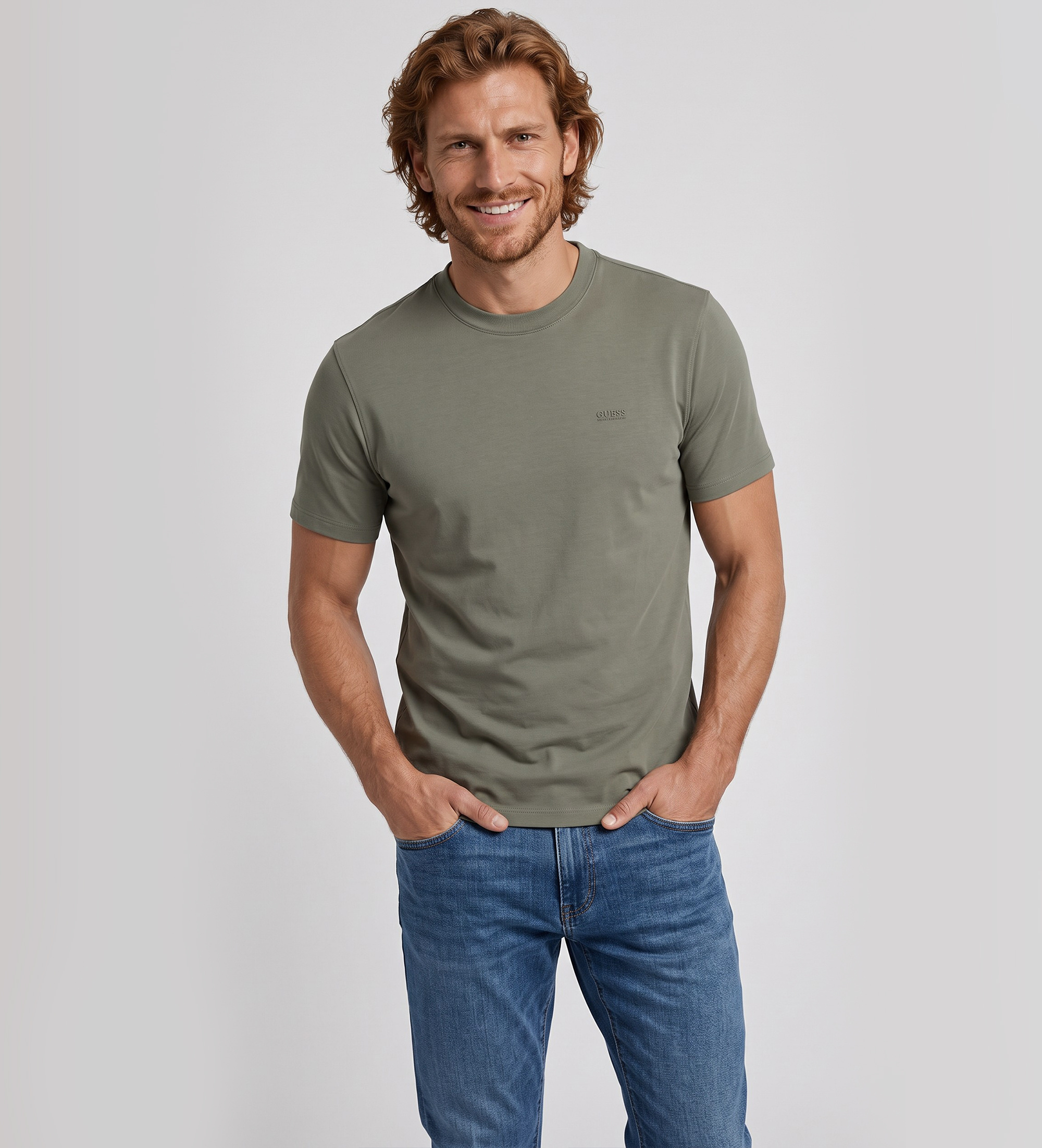 Guess für Herren. M6YP49K5145 Premium Stretch Funktionsshirt grün (S), Lässig, Baumwolle, Kurzarm