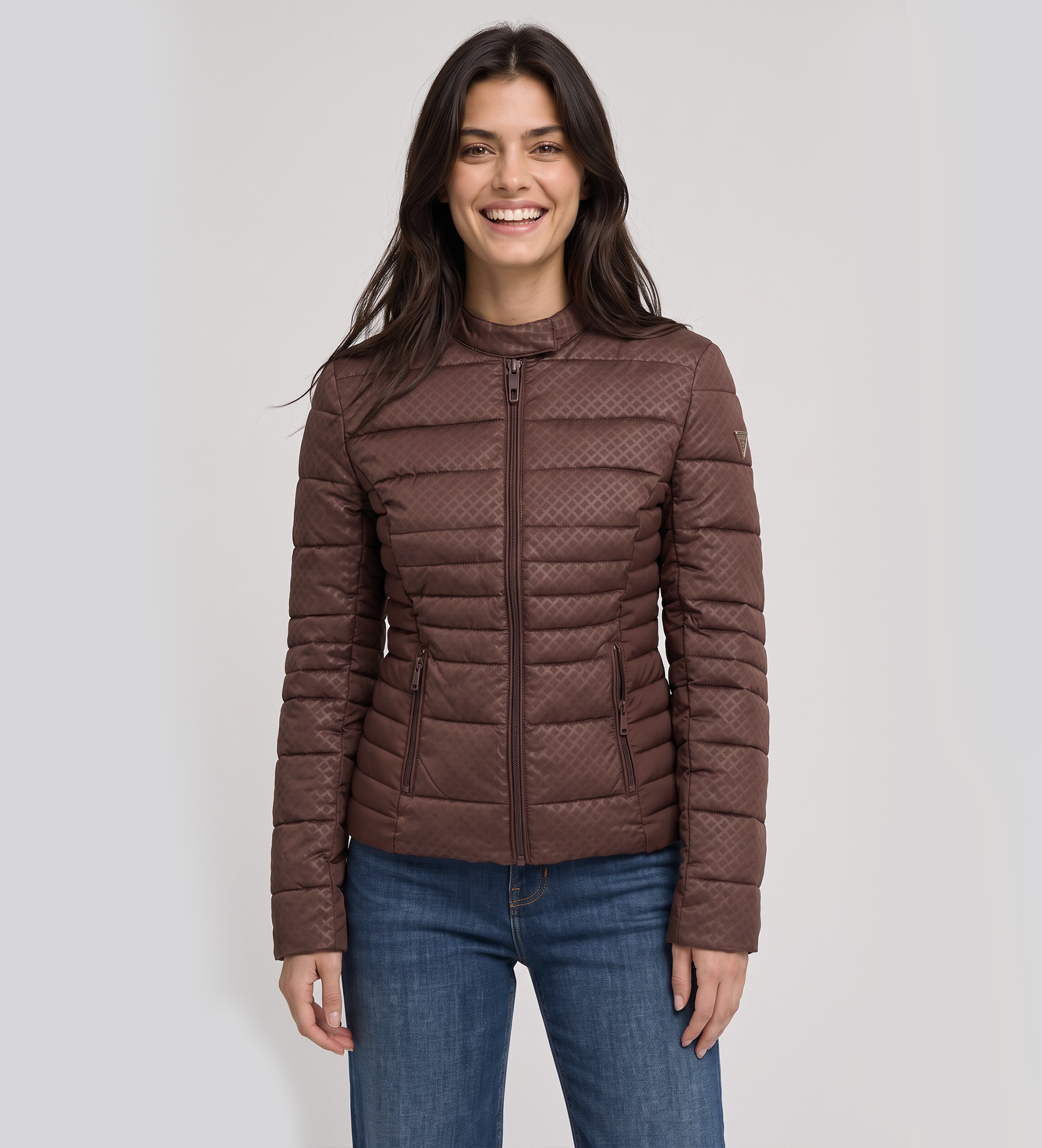 Guess für Damen. W6YL16W2891 Jacke Vona Relief braun (S), Lässig, Polyester