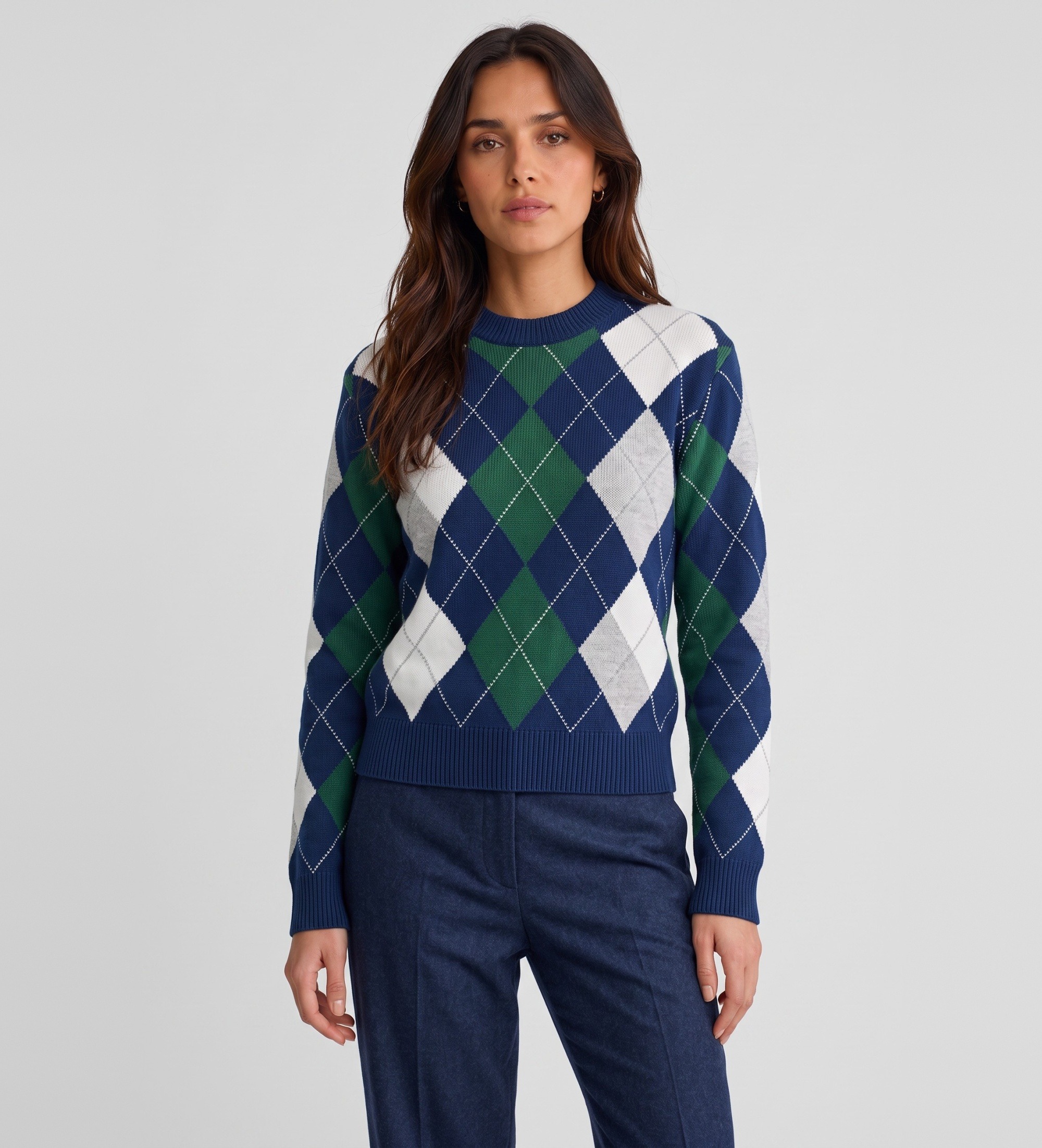 Guess für Damen. W6BR48Z1447 Pullover Gracie mit Rundhalsausschnitt und Argyle-Muster blau (M), Lässig, Acryl, Langarm