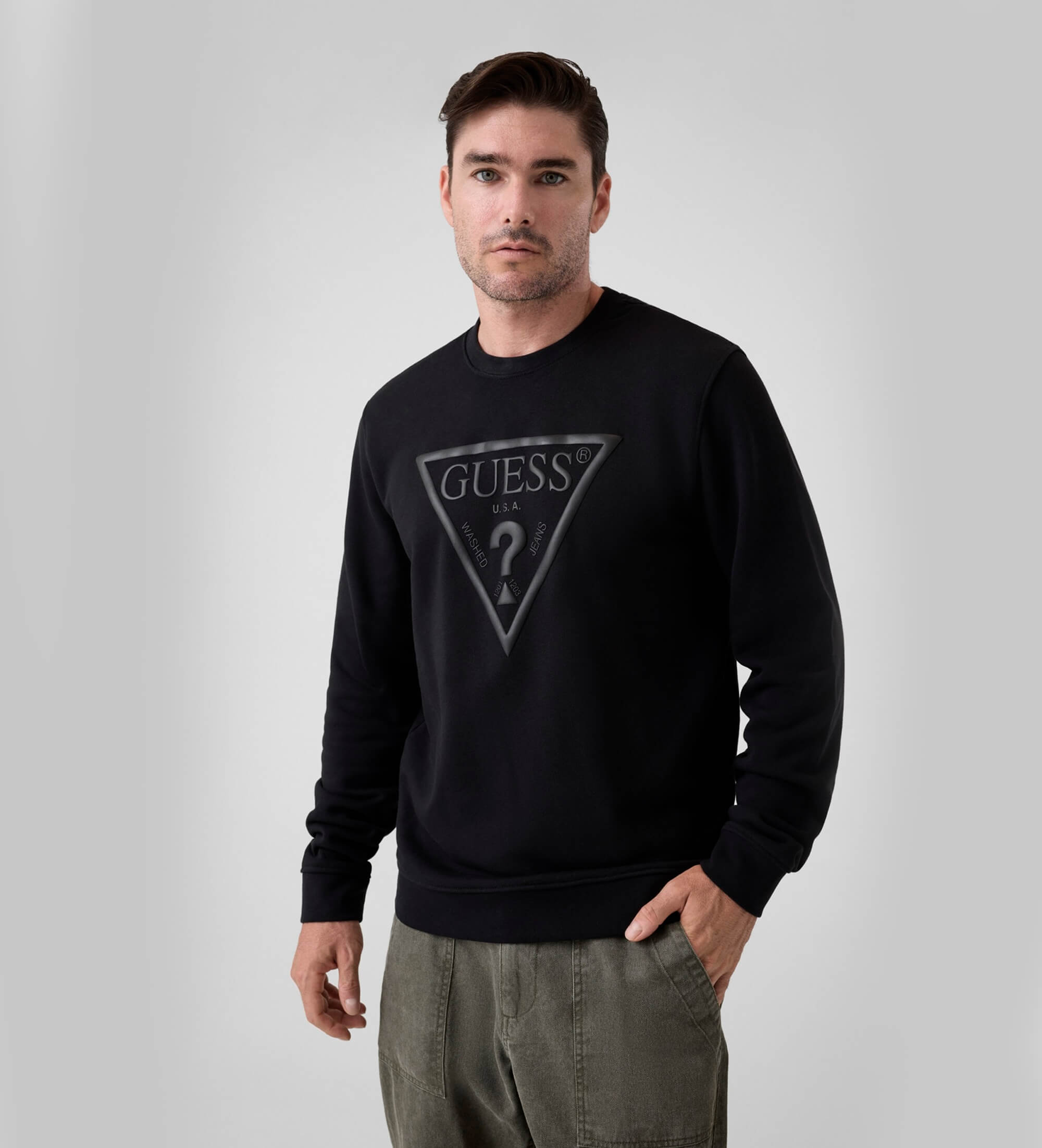 Guess für Herren. M6YQ37K4103 Sweatshirt mit schwarzem gesticktem Logo (M), Lässig, Baumwolle