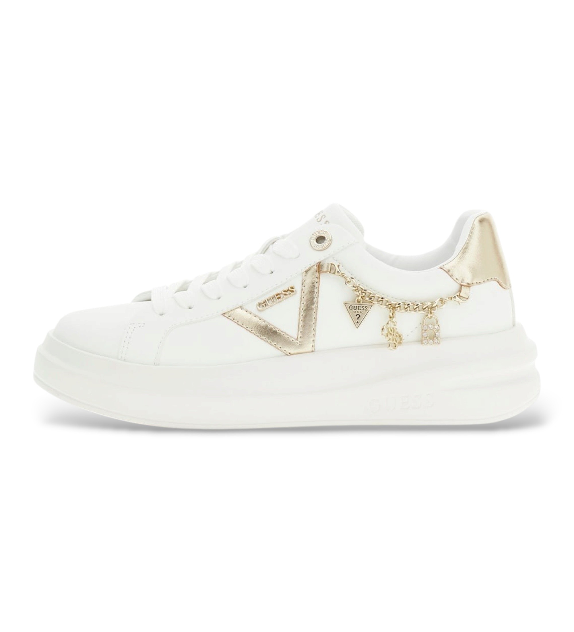 Guess für Damen. FLTBTTLEA12 Weiße Ebetts-Turnschuhe (40), 1 bis 3 cm, Schnürsenkel, Lässig