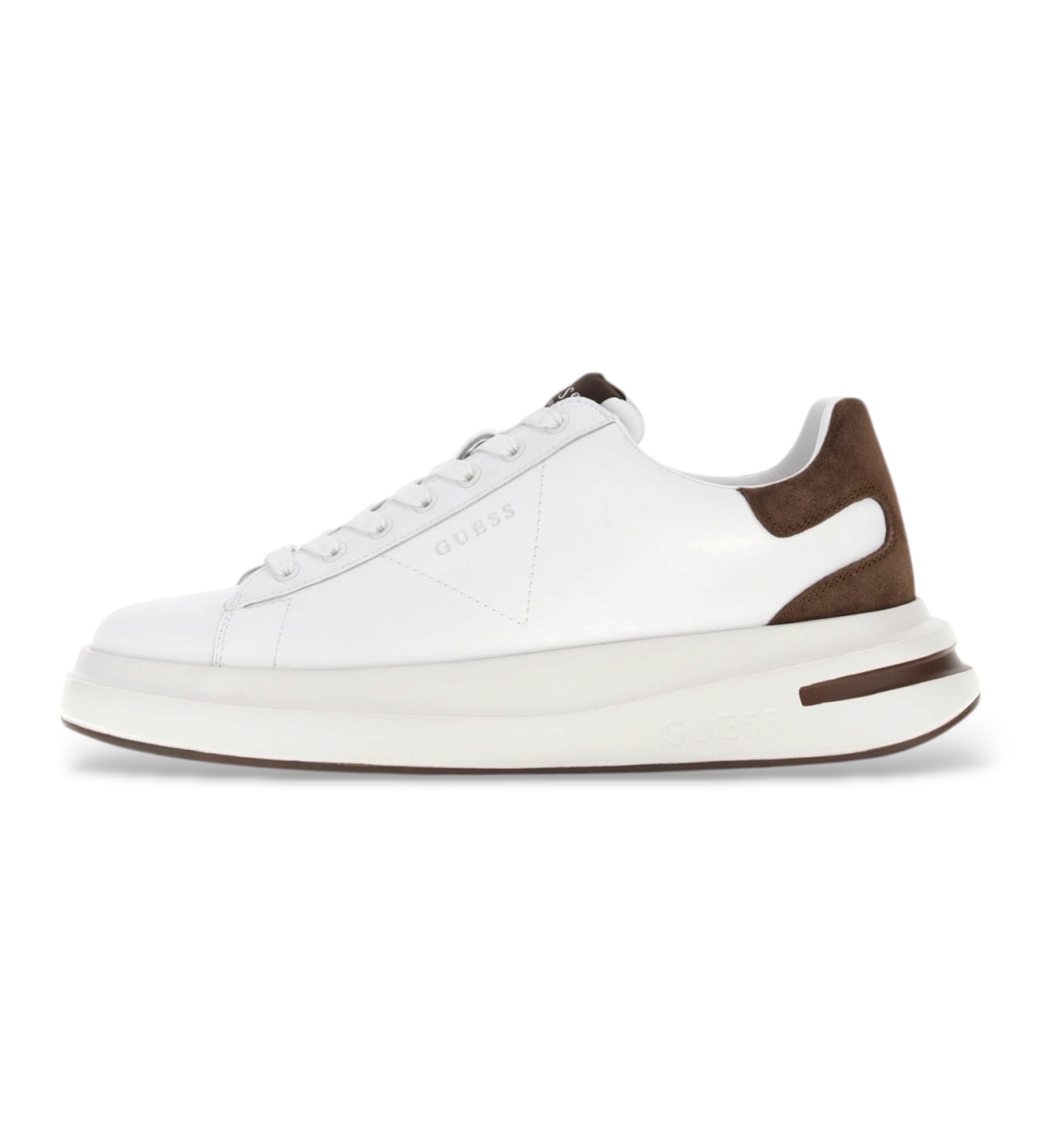 Guessvoor mannen. FMFEALELL12 Sneakers Elba wit, bruin (42), Leer, Plat, Veters, Casual
