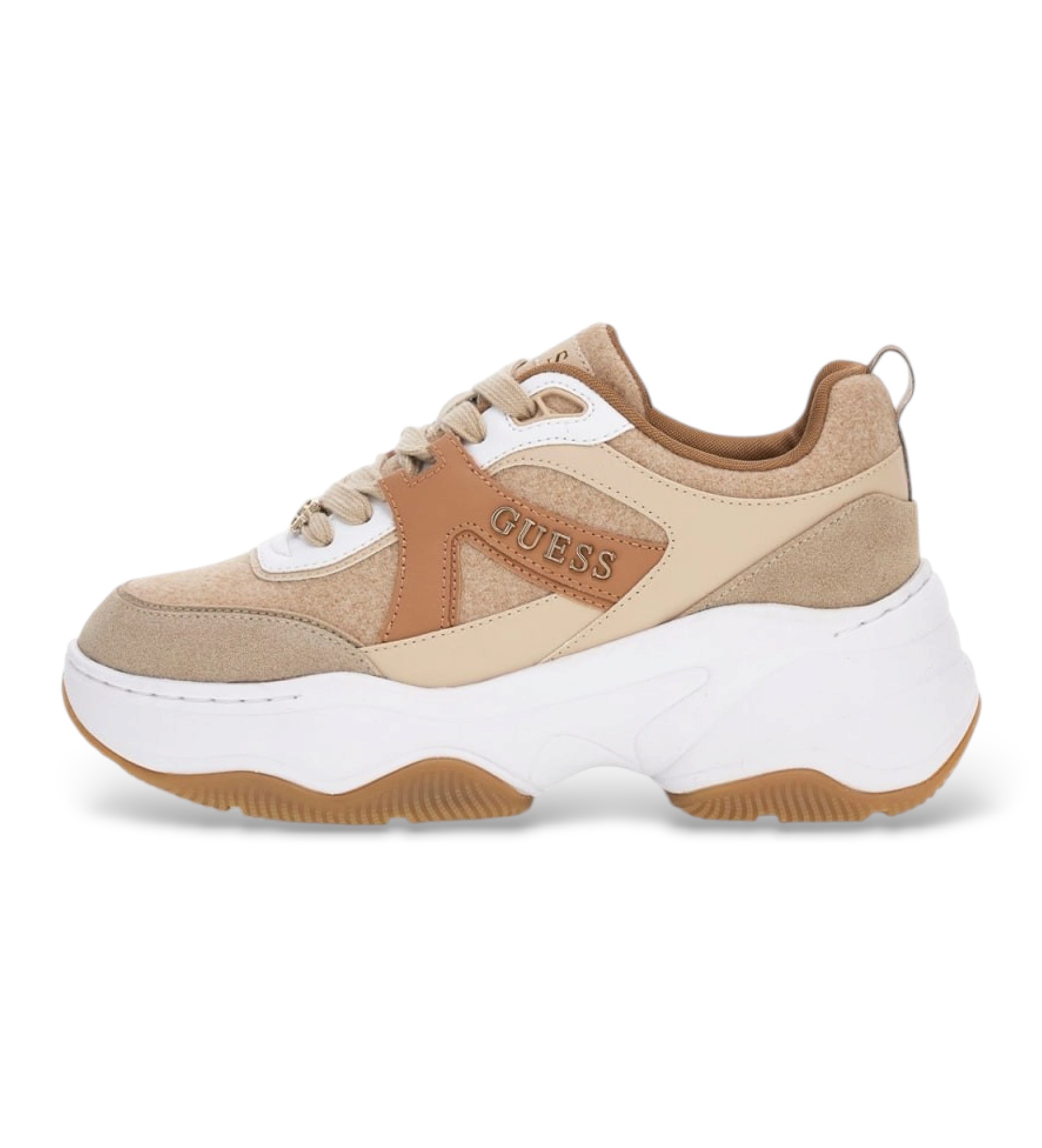 Guess für Damen. FLFHA2ELE12 Hacha Sneakers beige (39), 3 bis 5 cm, Schnürsenkel, Lässig