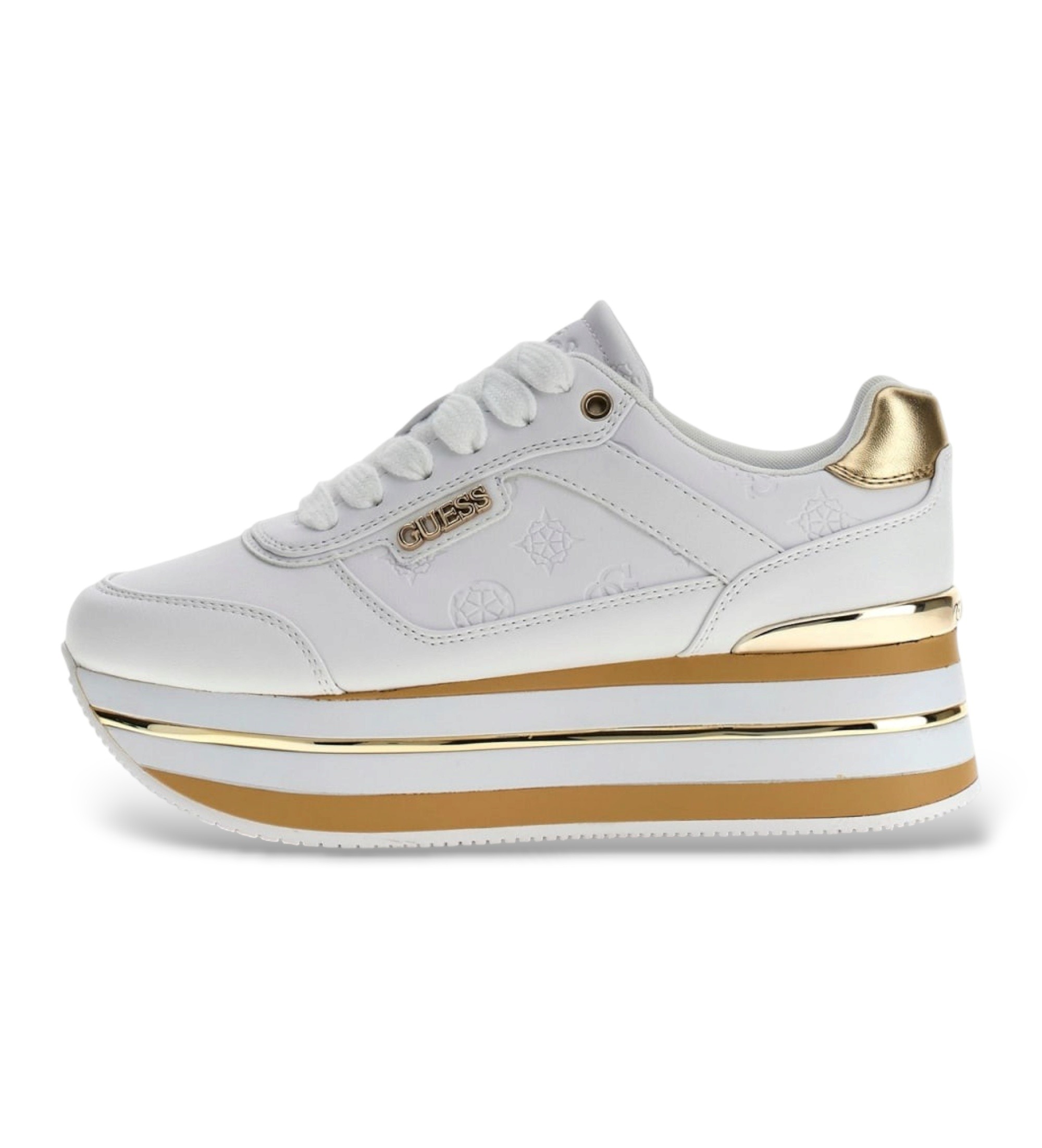 Guess für Damen. FLJHN4ELE12 Weiße Hansin-Turnschuhe (39), 3 bis 5 cm, Schnürsenkel, Lässig