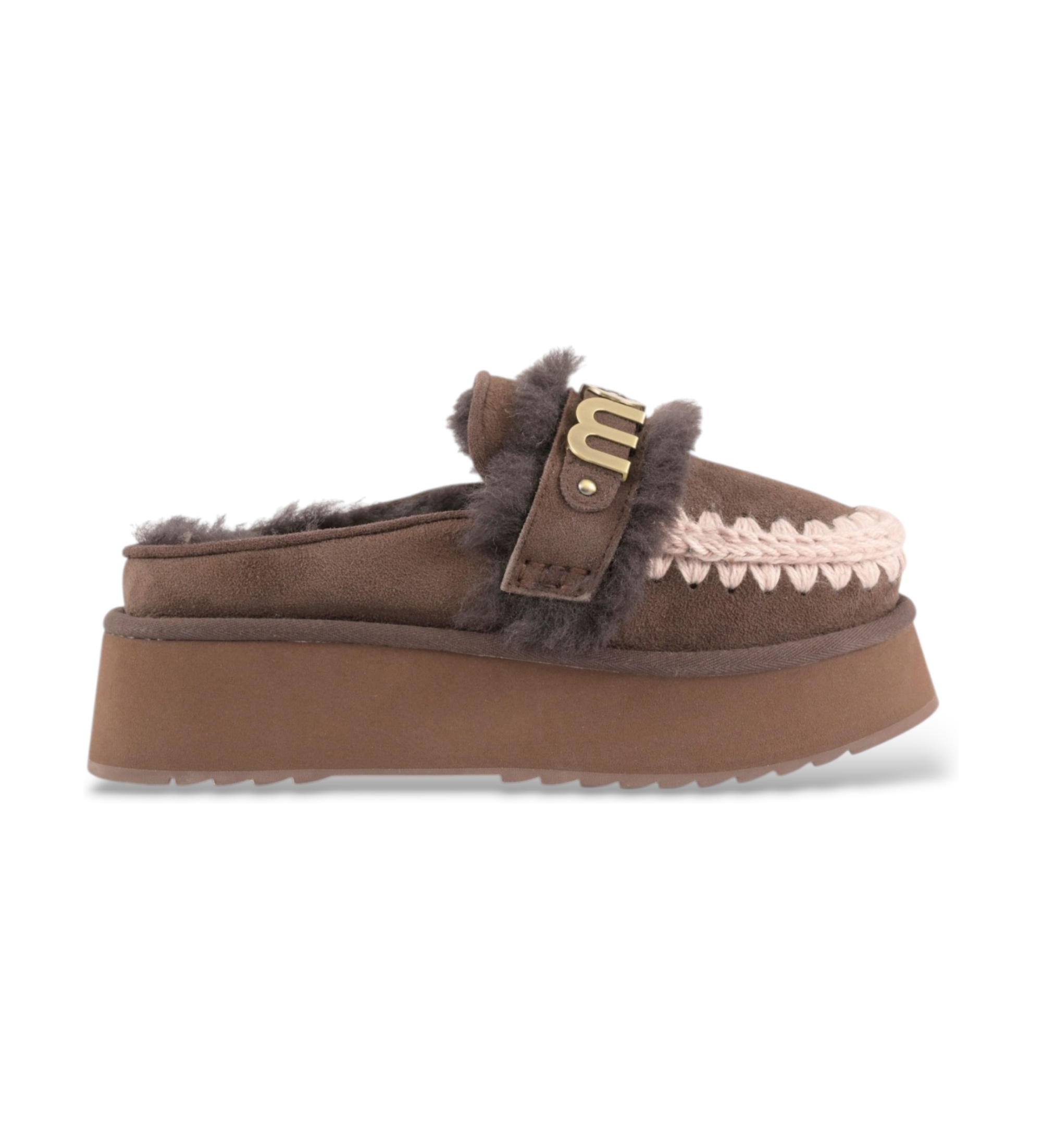 Mouvoor vrouwen. MU.FW681006A Bruine platform klompen van leer (39), 5 tot 8 cm, Geen, Casual