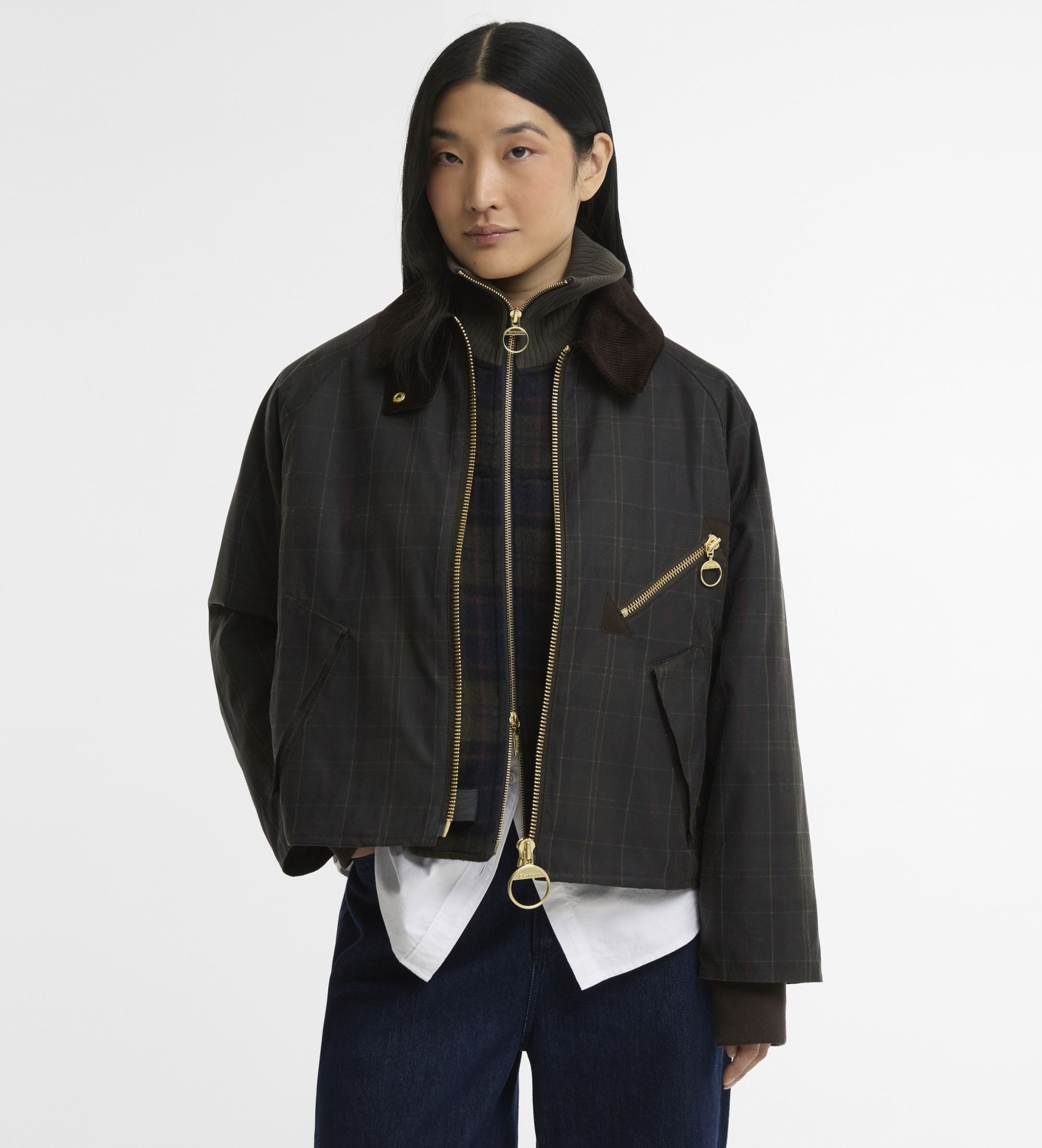 Barbour für Damen. LWX1567 Arlene Checked Wax Jacke aus gewachster Baumwolle grün (M), Lässig