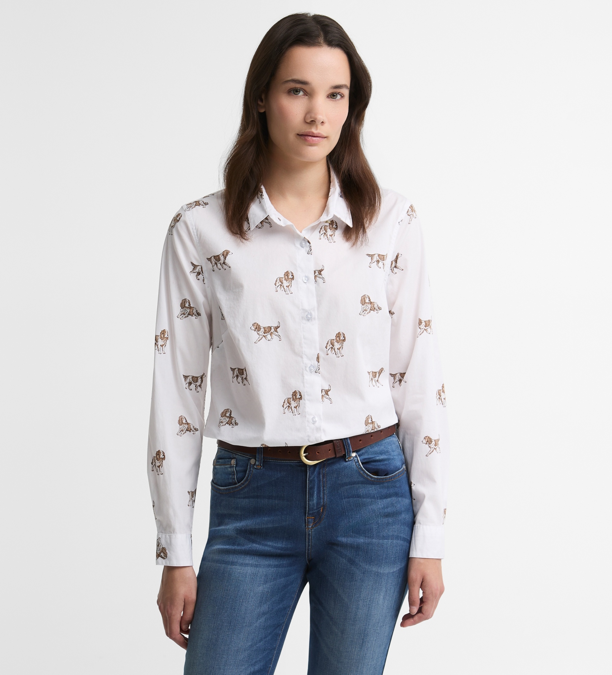 Barbour für Damen. LSH1644 Hemd Brambles weiß (S), Lässig, Baumwolle, Langarm