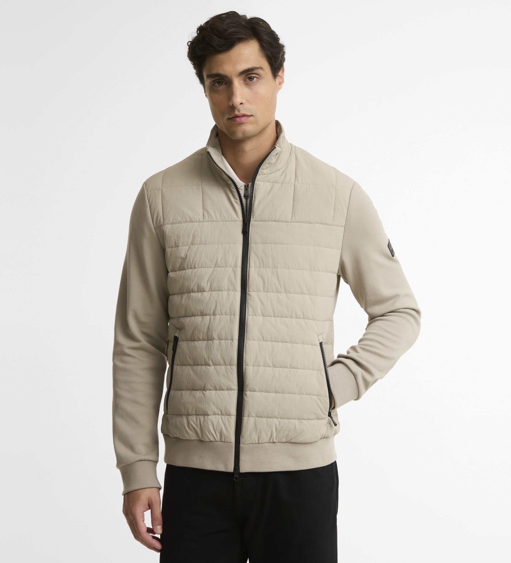 Barbour für Herren. MQS0070 Collins Baffle Sweatshirt beige (L), Lässig, Grau, Polyamid, Langarm