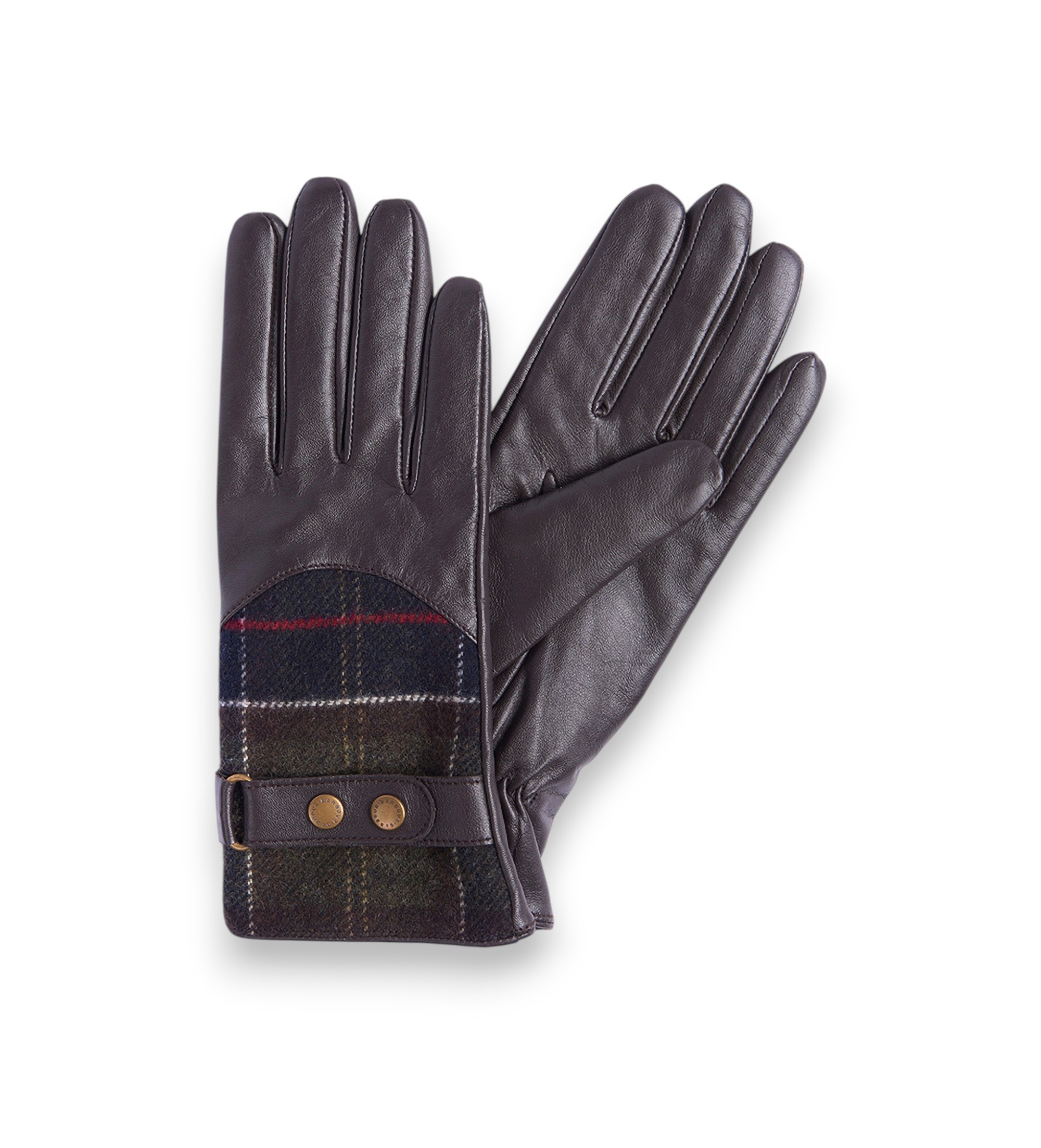 Barbour für Damen. LGL0037 Dee Tartan Lederhandschuhe dunkelbraun (M), Lässig