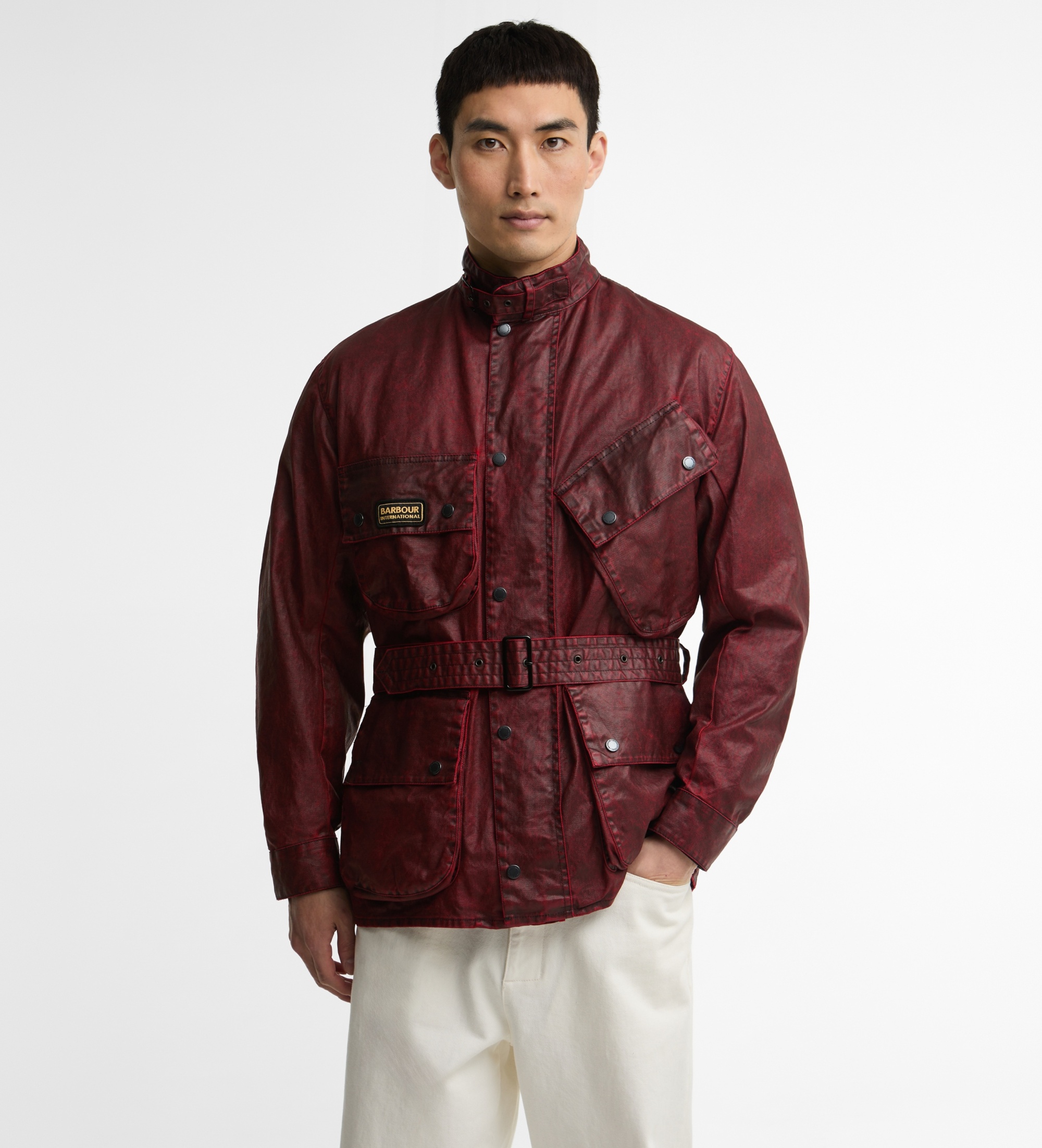 Barbour für Herren. MCA1155 Jacke Distressed 90th Anniversary A7 burgund (38), Rot, Lässig, Baumwolle, Bordeaux