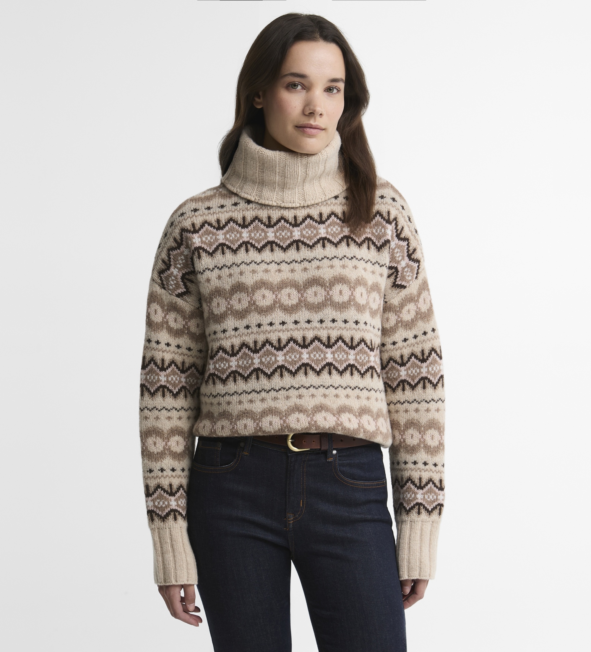 Barbour für Damen. LKN1560 Jersey Helen Knitted beige (S), Lässig, Mehrfarbig, Wolle, Langarm
