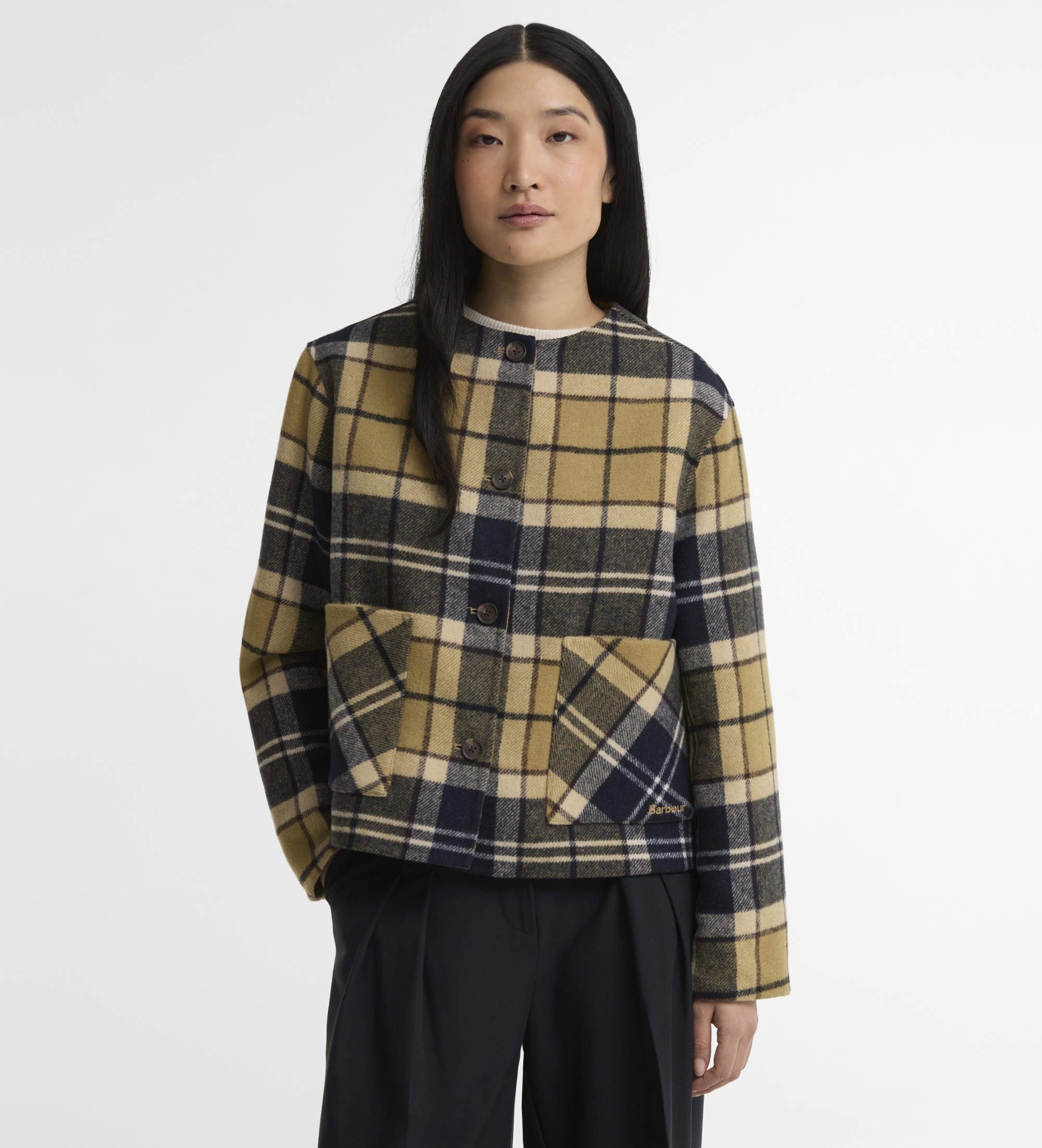 Barbour für Damen. LOS0092 Marlow Overshirt Jacke Tartan beige (M), Lässig, Wolle, Langarm