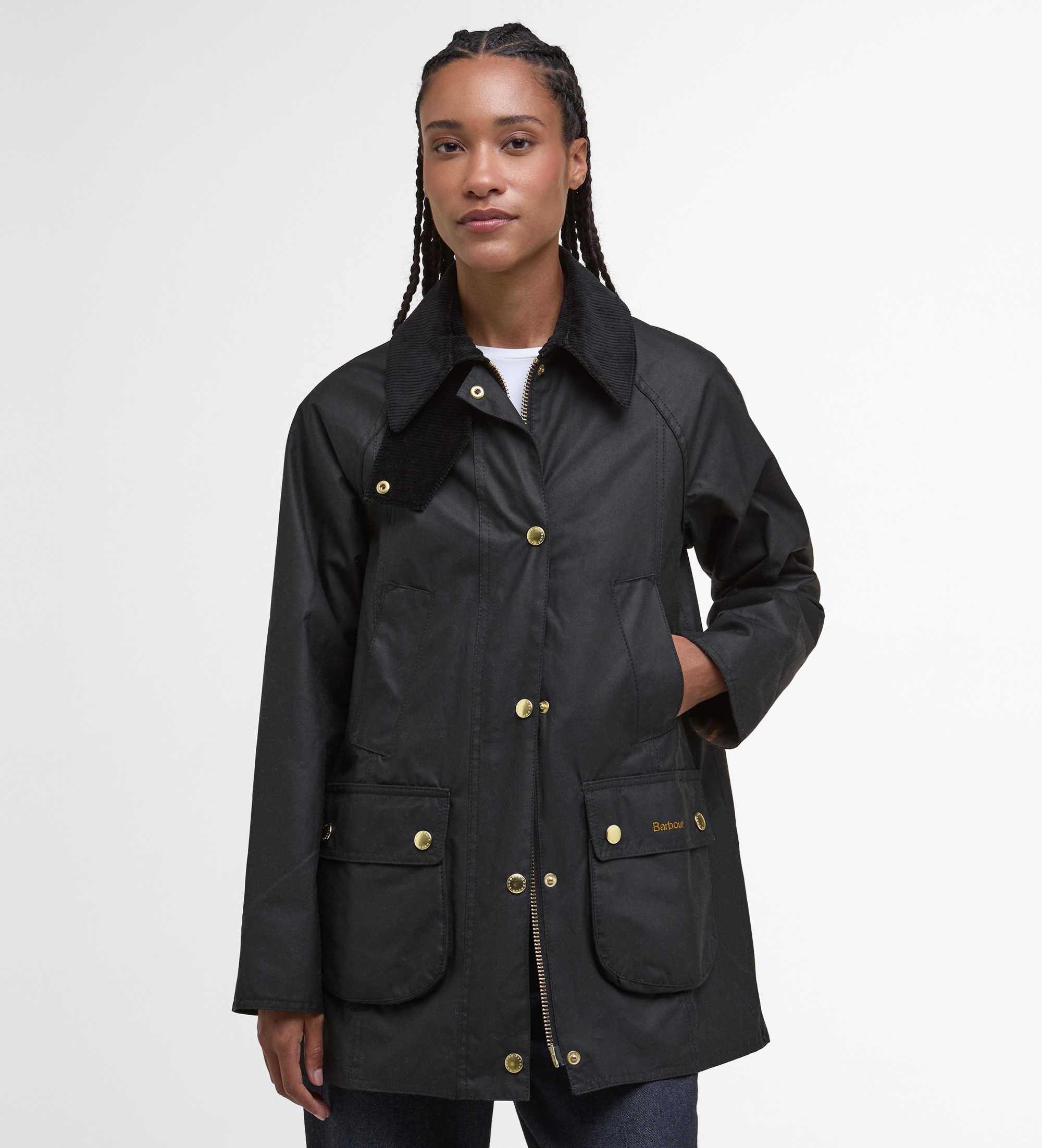 Barbour für Damen. LWX1402 Jacke aus gewachster Baumwolle Modern Beadnell Wax schwarz (S), Lässig