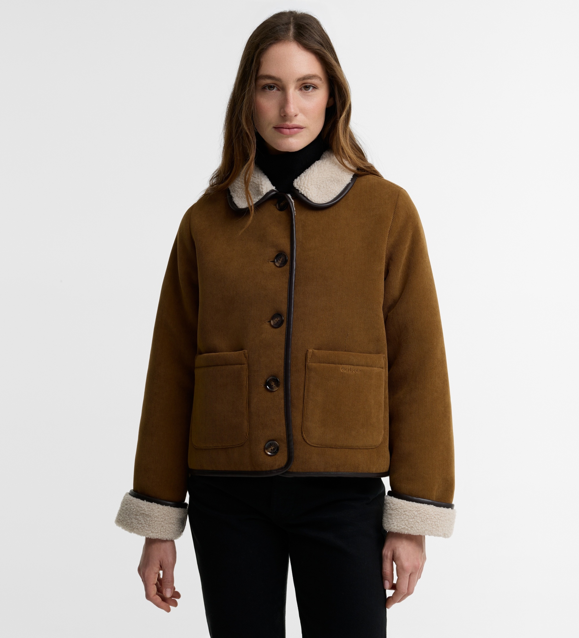 Barbour für Damen. LCA0423 Braune Penny Fleece Cordjacke (M), Lässig, Polyester