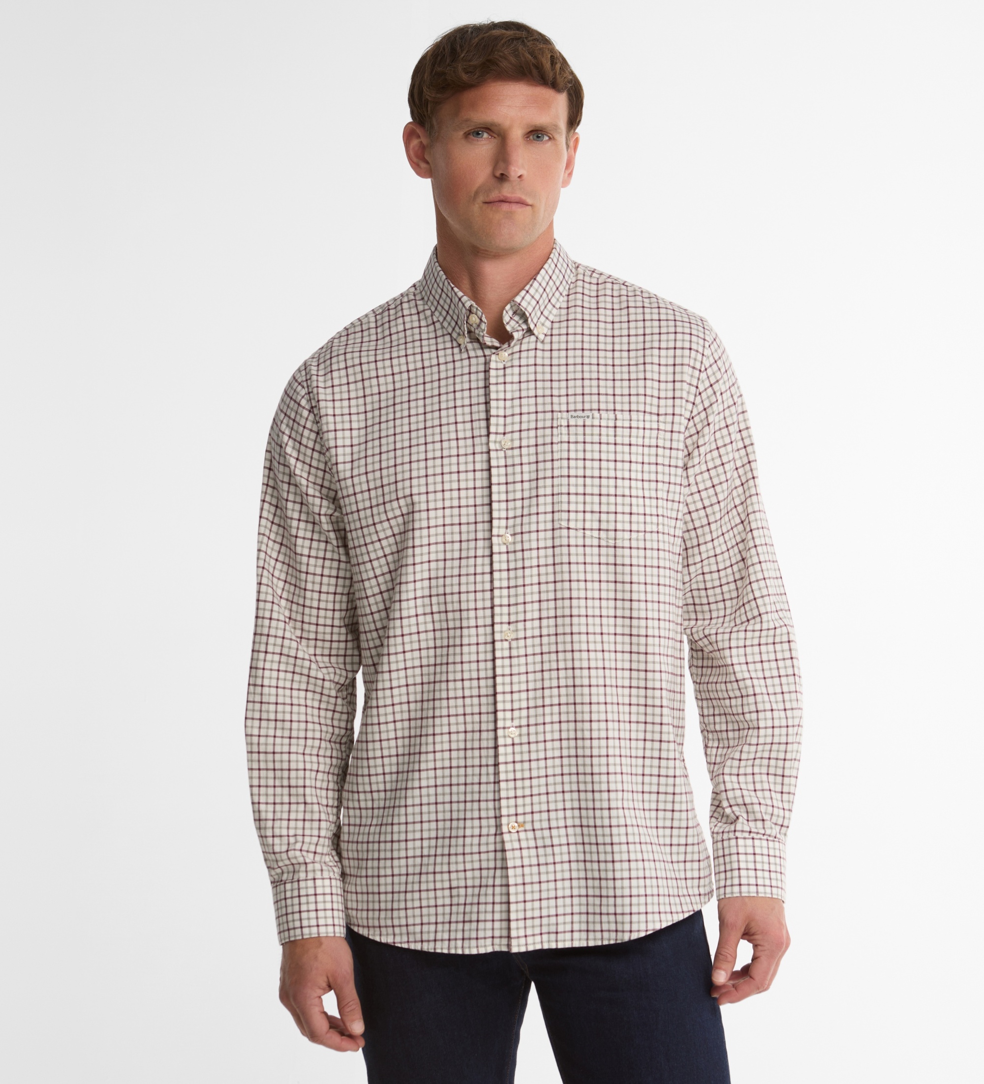 Barbour für Herren. MSH5046 Hemd Preston Regular Tattersall weinrot (M), Lässig, Kastanienbraun, Baumwolle, Langarm