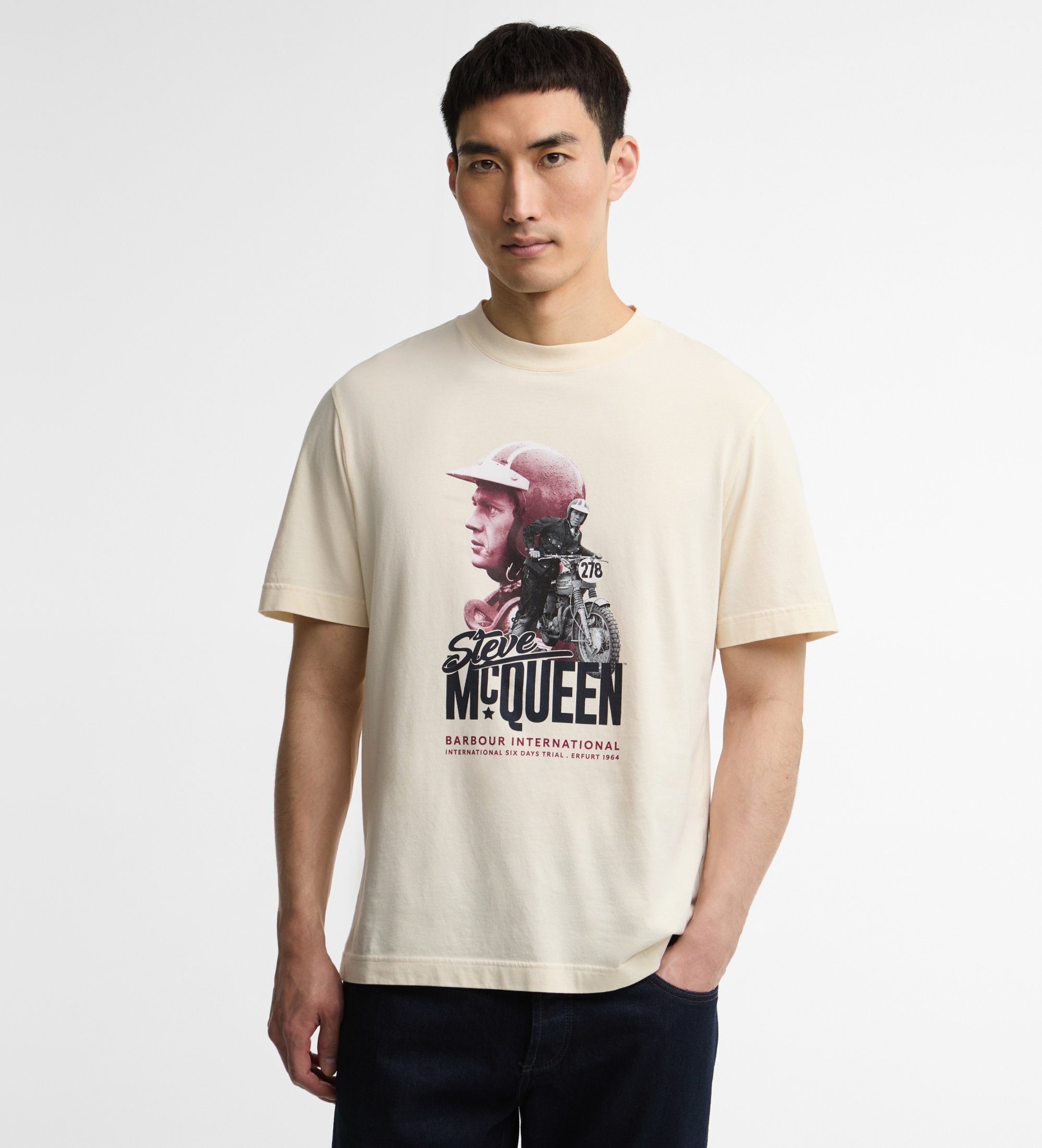 Barbour für Herren. MTS1660 Rainey SMQ T-Shirt gebrochenes Weiß (M), Lässig, Baumwolle, Kurzarm