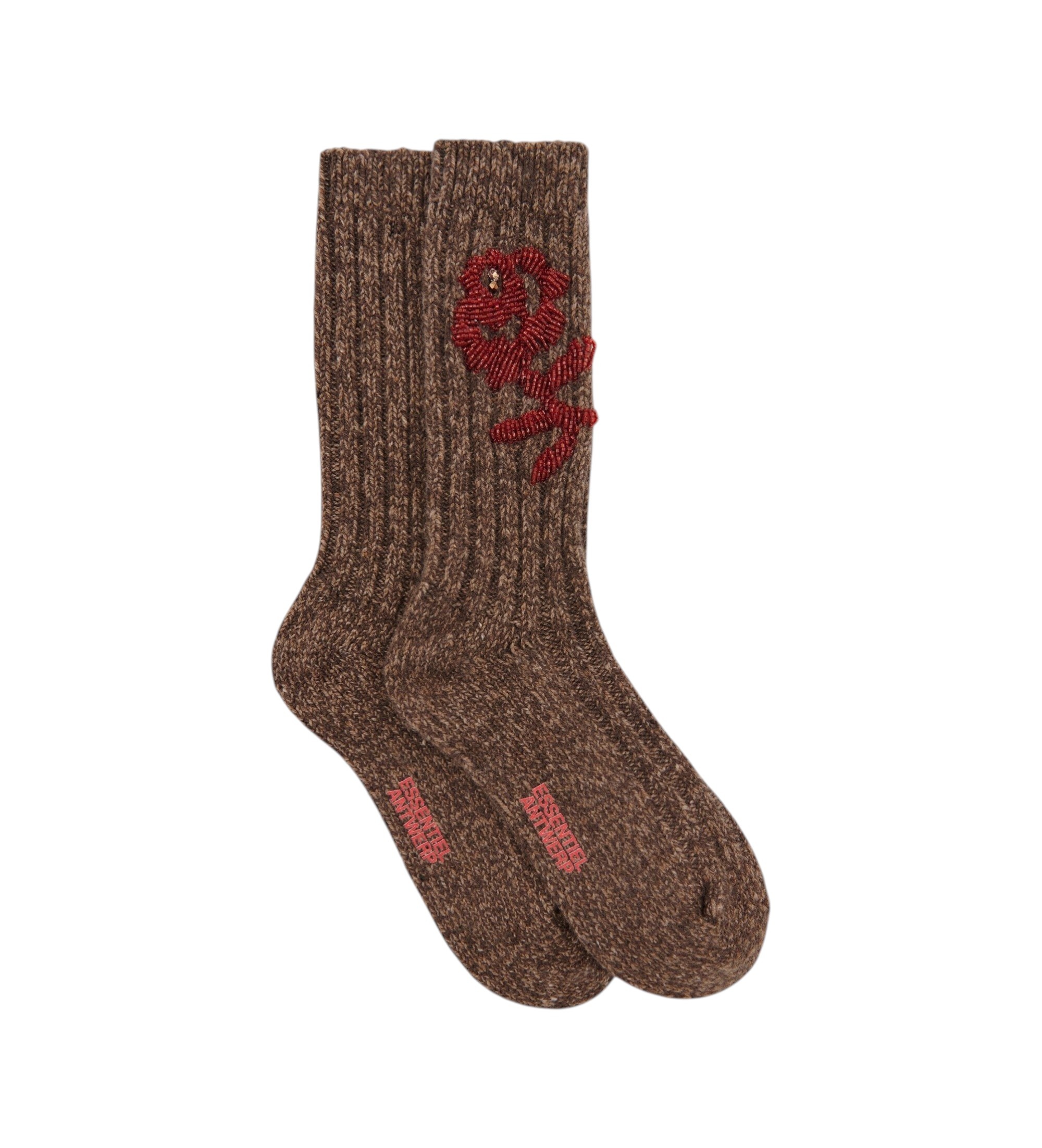 Essentiel Antwerp für Damen. KLOVER Klover Socken mit Stickerei, braun (OSFA), Beige, Lässig, Heimtextilien, Wolle
