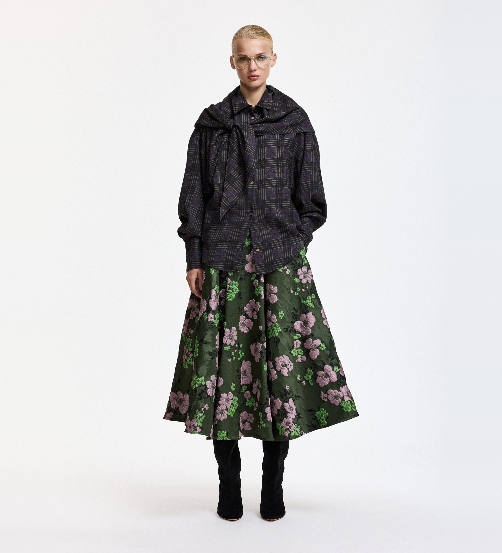 Essentiel Antwerp für Damen. KISS Oversize-Hemd mit Kiss-Foulard, grau, schwarz (S), Lässig, Grün, Baumwolle, Langarm