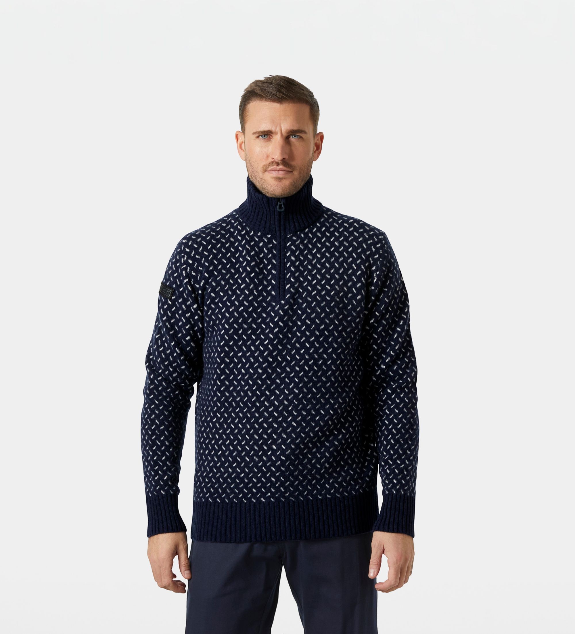 Helly Hansenvoor mannen. 30360 Icelander Arctic halve rits trui marineblauw (S), Casual, Wol, Klassiek