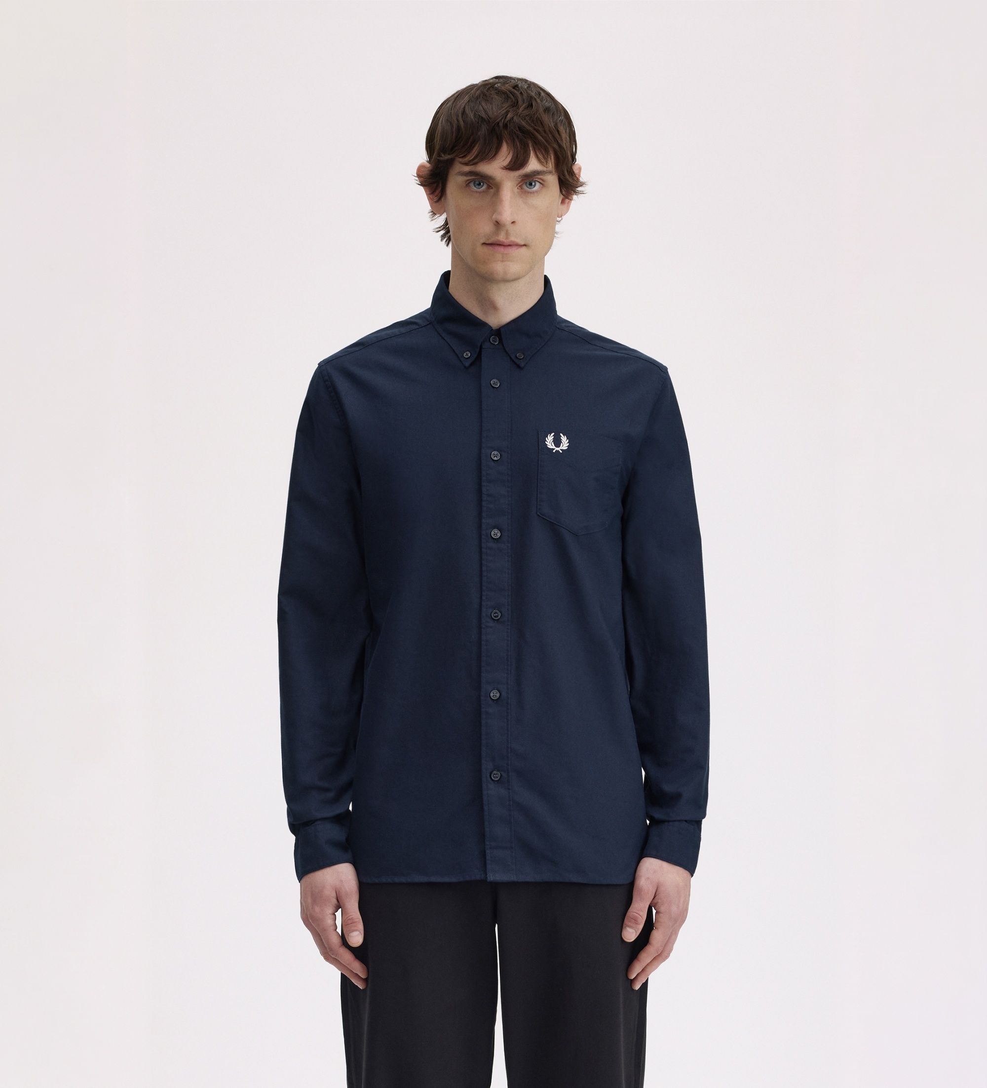 Fred Perryvoor mannen. M5516 Marineblauw Oxford overhemd (XL), Casual, Katoen, Klassiek, Lange mouwen