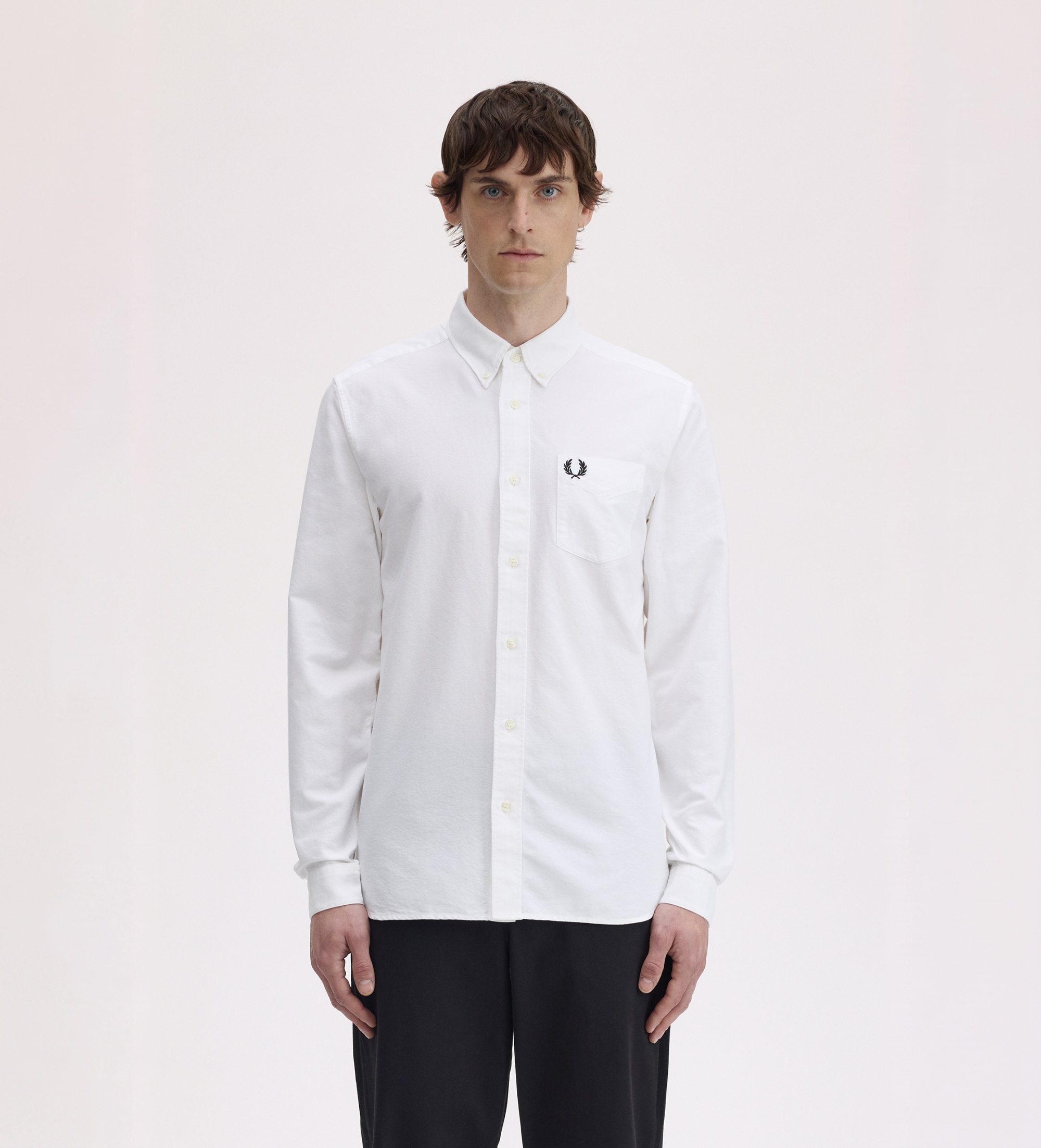 Fred Perryvoor mannen. M5516 Wit Oxford overhemd (S), Casual, Katoen, Klassiek, Lange mouwen