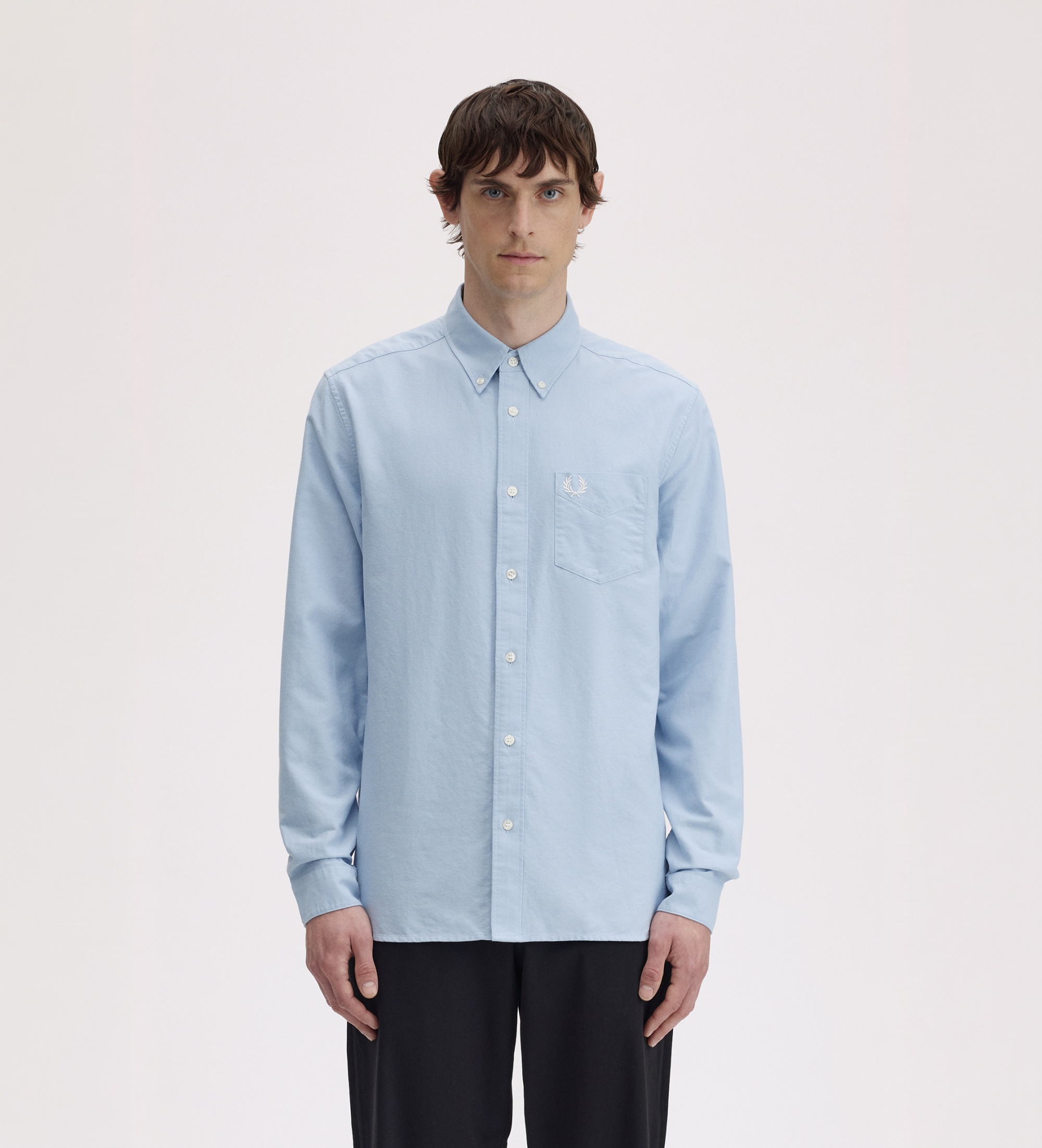 Fred Perryvoor mannen. M5516 Lichtblauw Oxford overhemd (3XL), Casual, Katoen, Klassiek, Lange mouwen