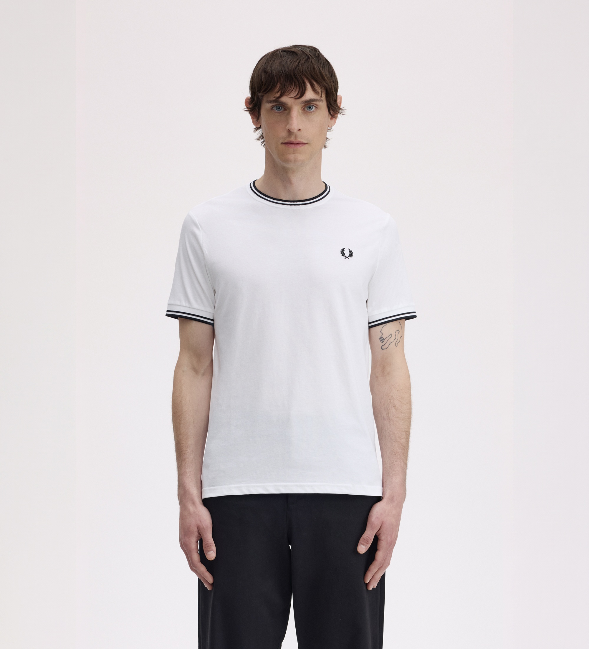 Fred Perryvoor mannen. M1588 Wit Twin Tipped T-shirt (XL), Casual, Katoen, Korte mouwen