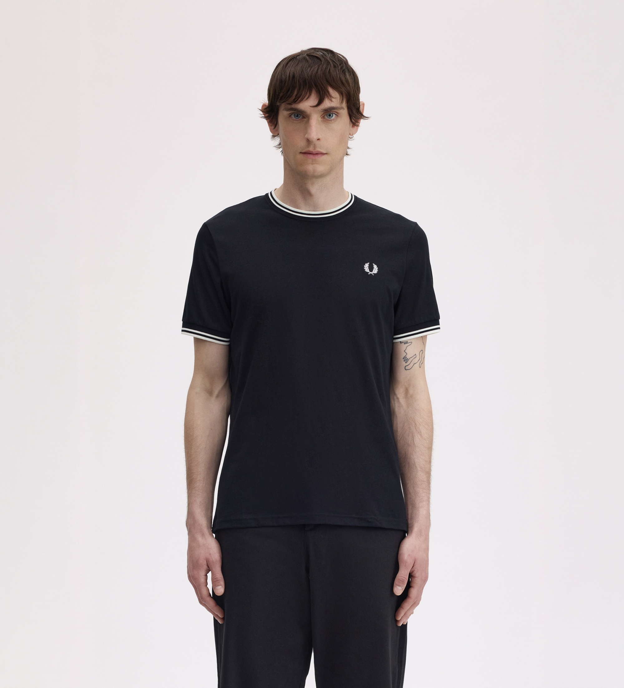 Fred Perryvoor mannen. M1588 Twin Tipped T-shirt zwart (XXL), Casual, Katoen, Korte mouwen