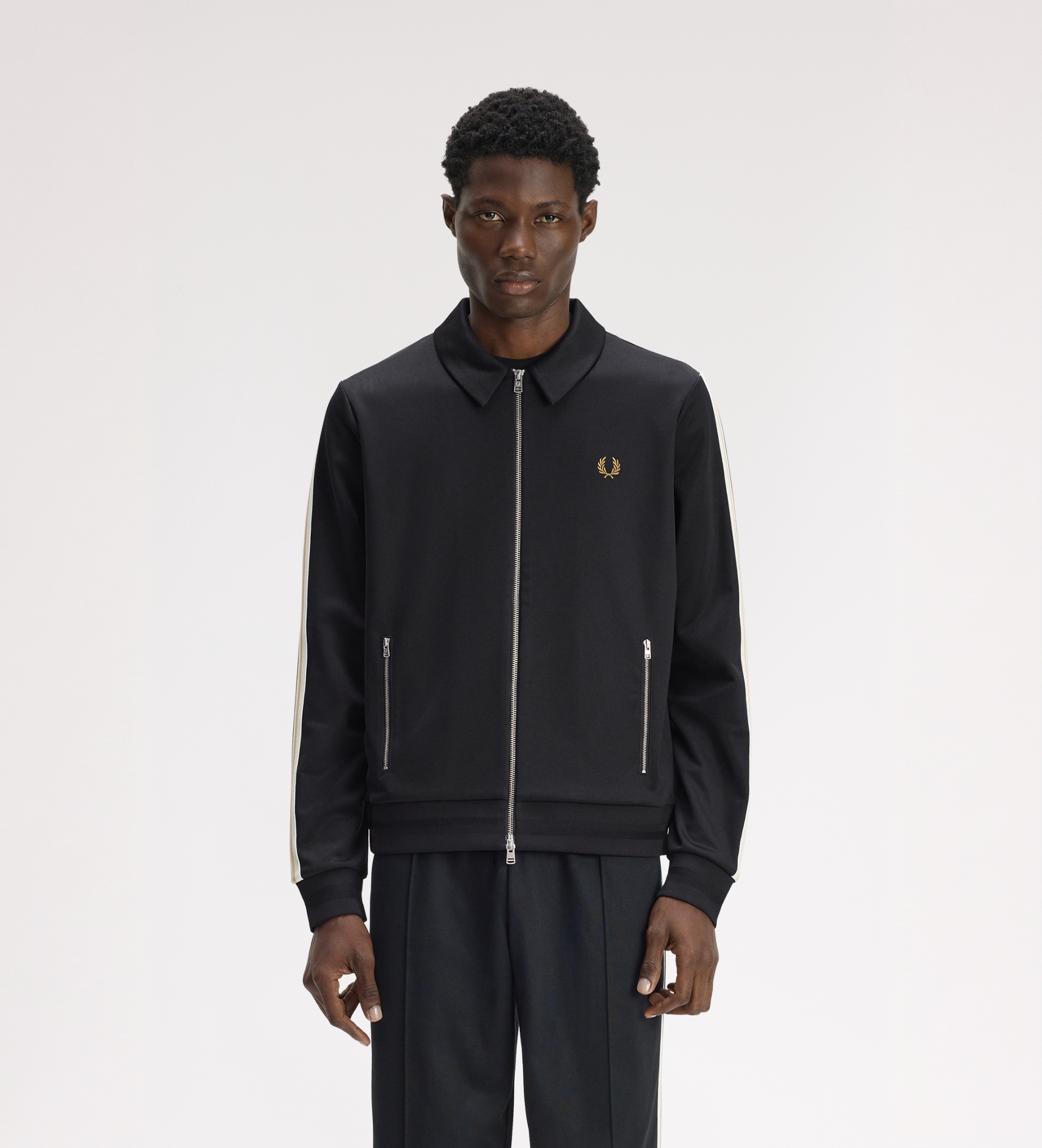 Fred Perryvoor mannen. J3308 Tipped Tape trainingsjack zwart (M), Casual, Sportief, Gerecycled polyester