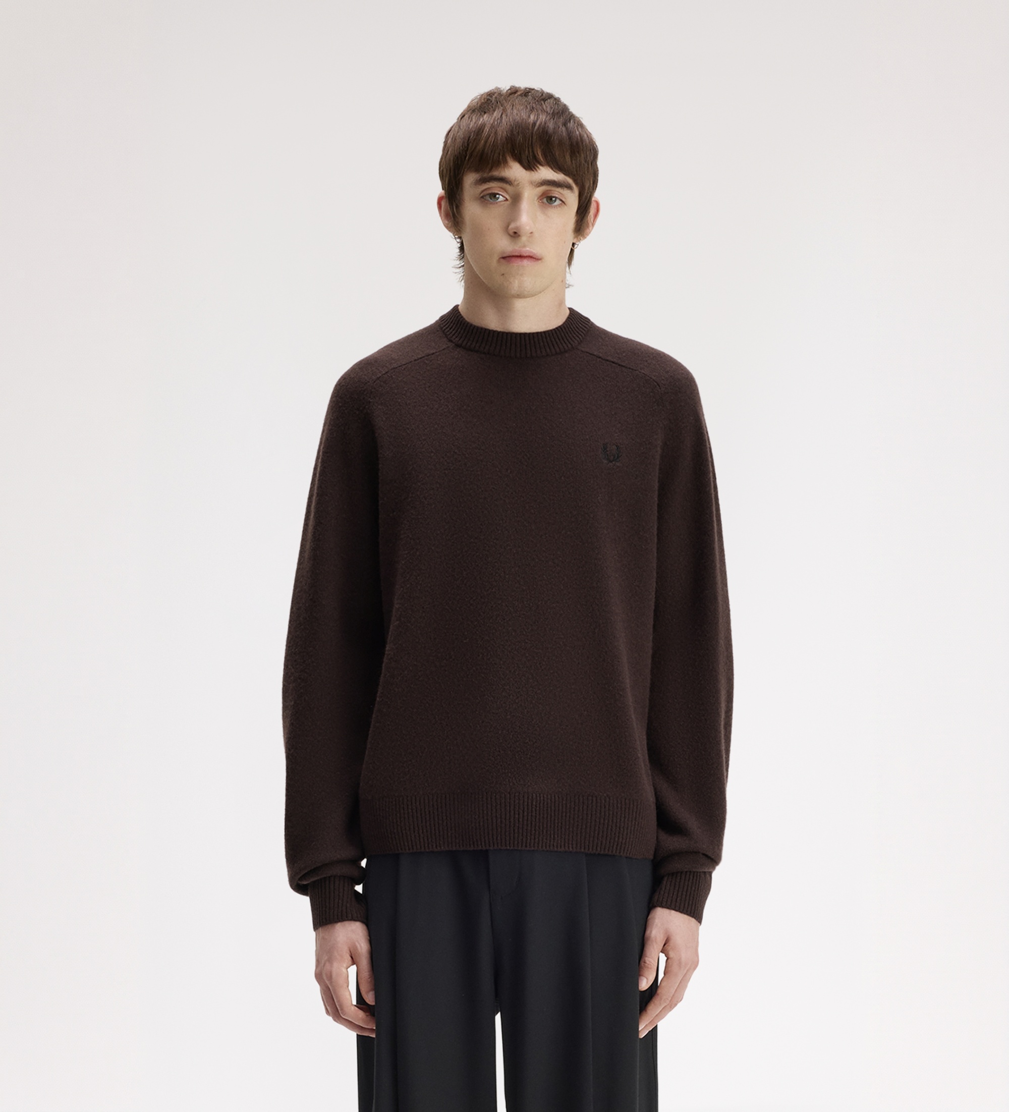 Fred Perryvoor mannen. K3303 Bruine Jersey Saddle trui (XXL), Casual, Wol