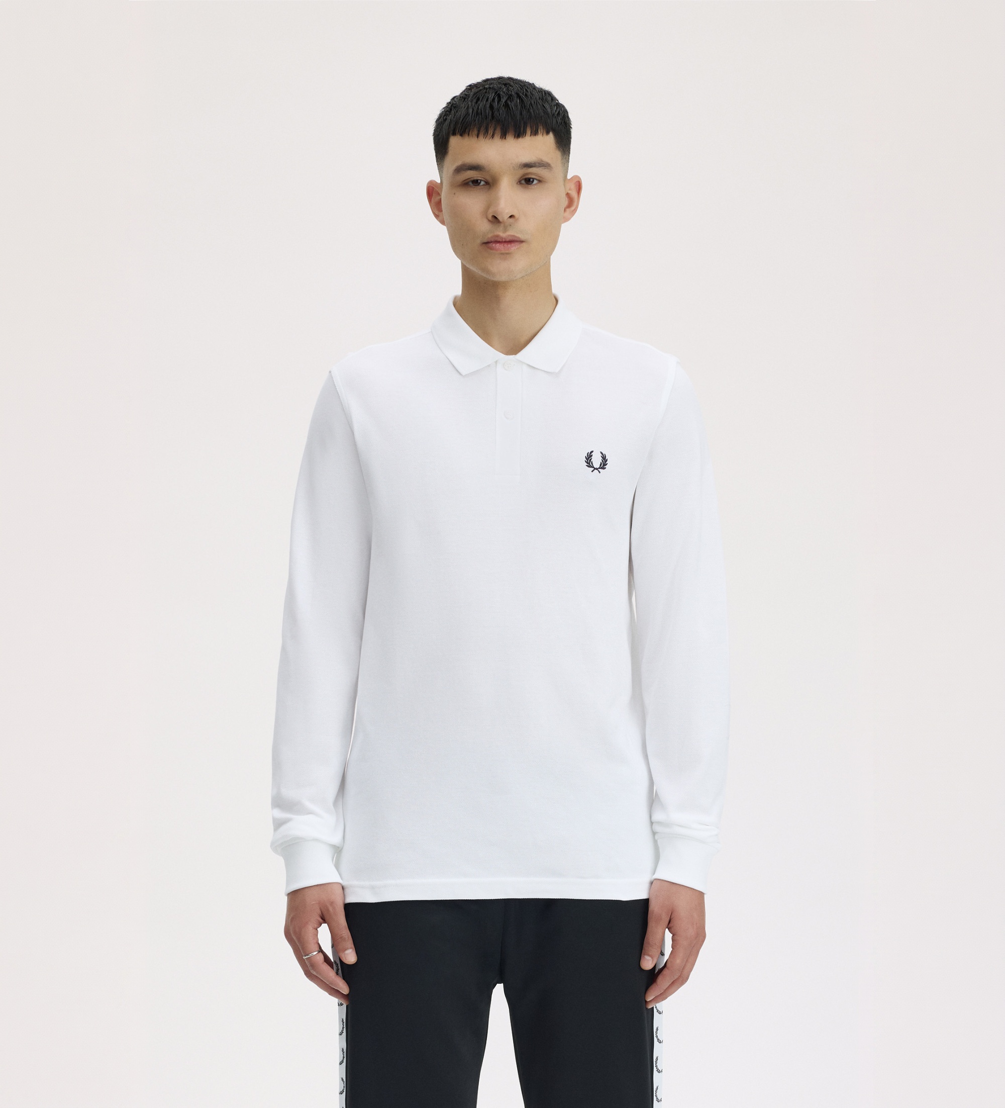 Fred Perryvoor mannen. M6006 Effen poloshirt met lange mouwen wit (XXL), Casual, Katoen