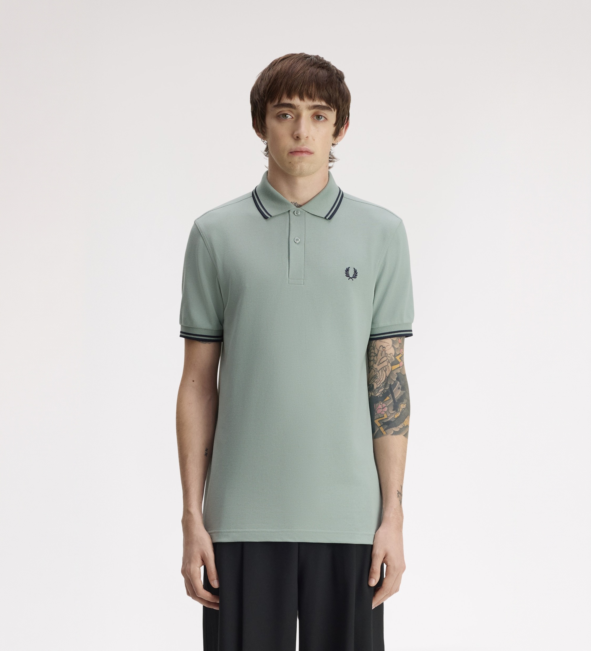 Fred Perryvoor mannen. M3600 Polo met twee kleuren lichtgroen (XL), Casual, Katoen, Korte mouwen
