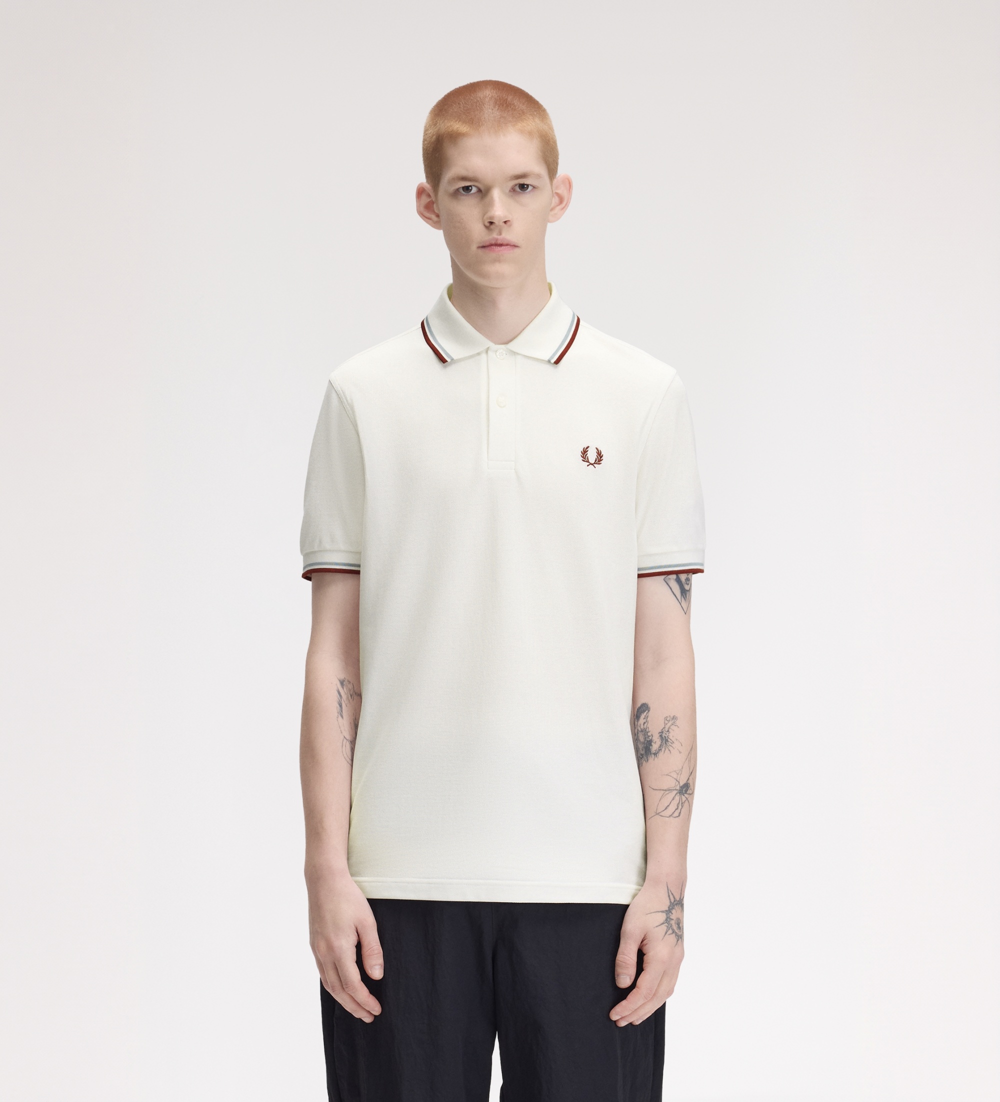 Fred Perryvoor mannen. M3600 Polo Twin Tipped wit (S), Casual, Katoen, Korte mouwen