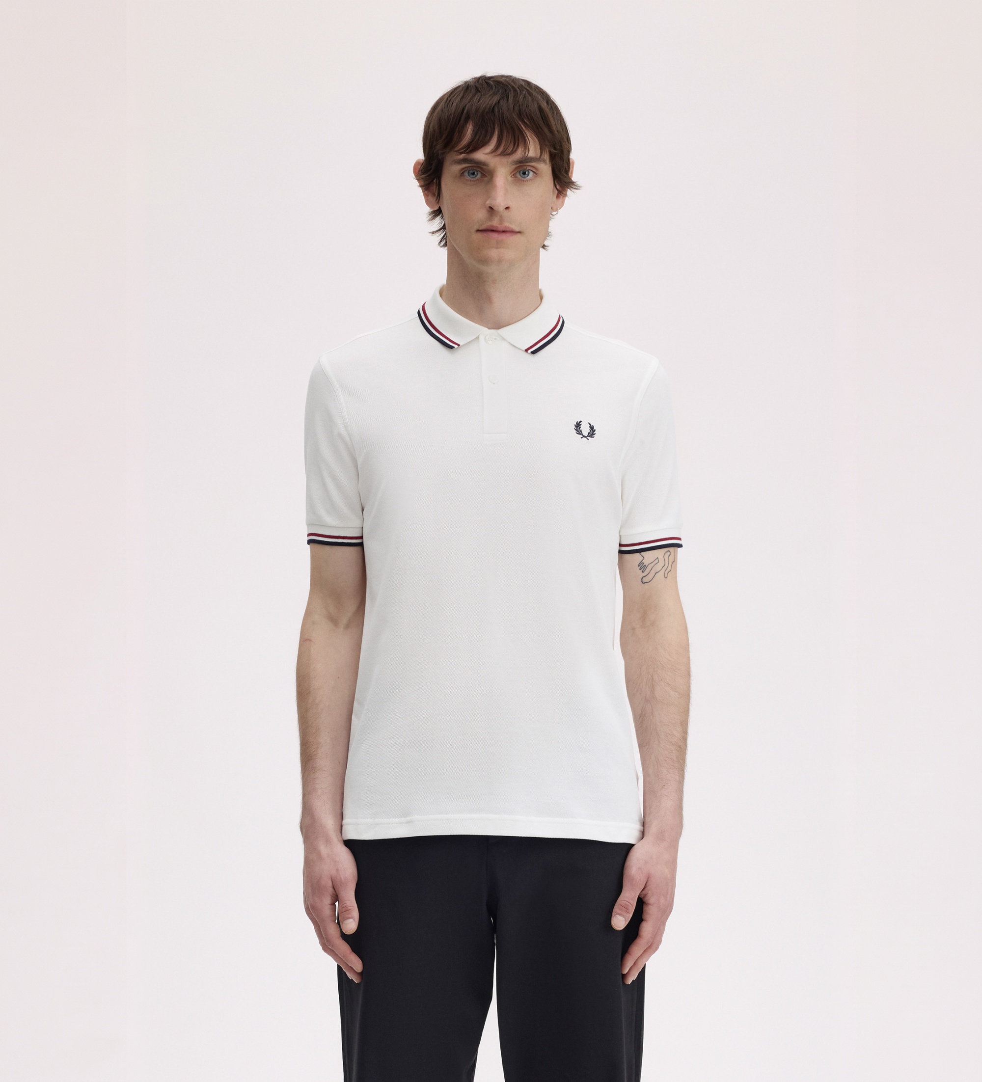 Fred Perryvoor mannen. M3600 Polo Twin Tipped wit (S), Casual, Katoen, Korte mouwen