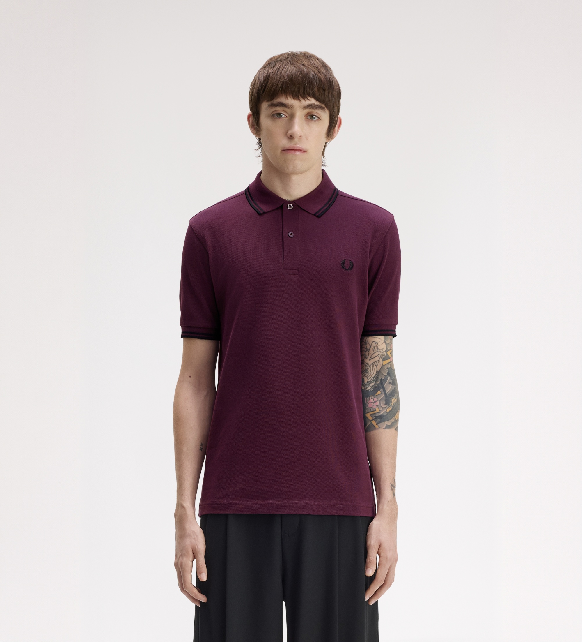 Fred Perryvoor mannen. M3600 Polo met twee kleuren lila (XL), Casual, Katoen, Korte mouwen