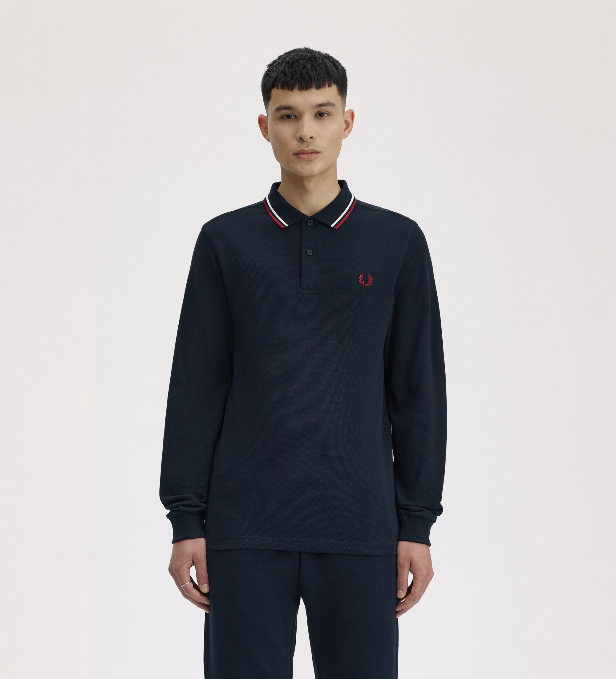 Fred Perryvoor mannen. M3636 Twin Tipped polo met lange mouwen marineblauw (3XL), Casual, Katoen
