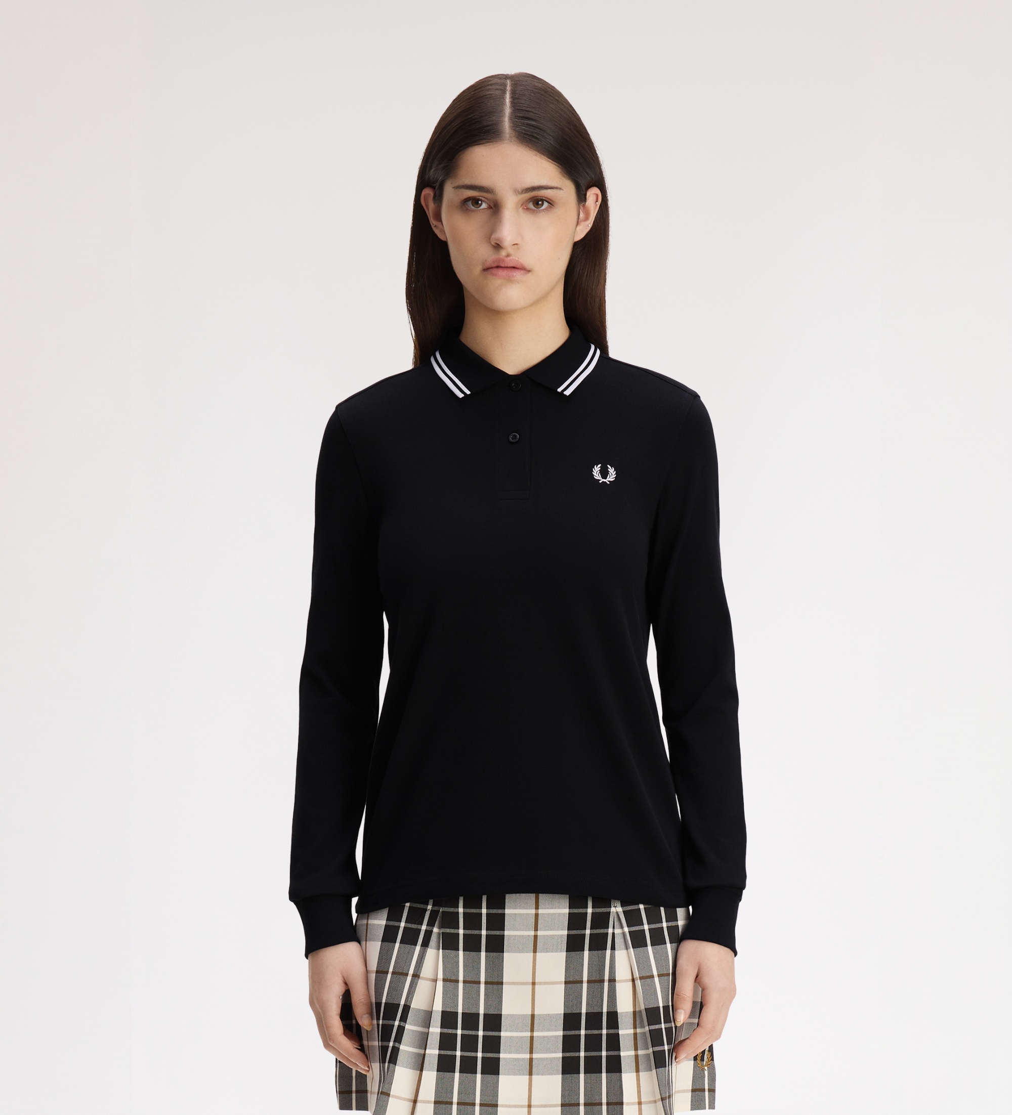 Fred Perryvoor vrouwen. G3636 Twin Tipped polo met lange mouwen zwart (34), Casual, Katoen
