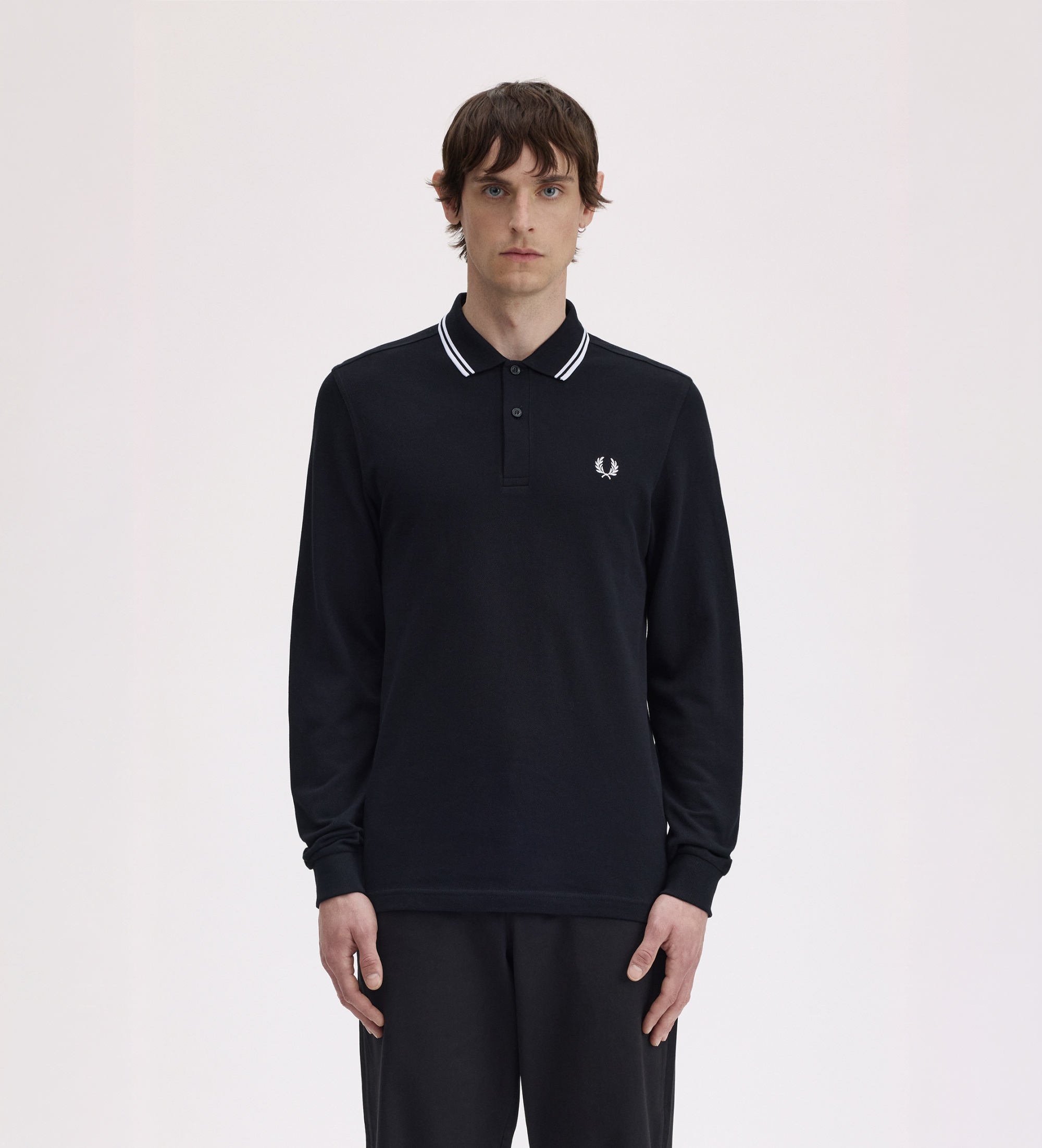 Fred Perryvoor mannen. M3636 Polo Twin Tipped met lange mouwen zwart (L), Casual, Katoen