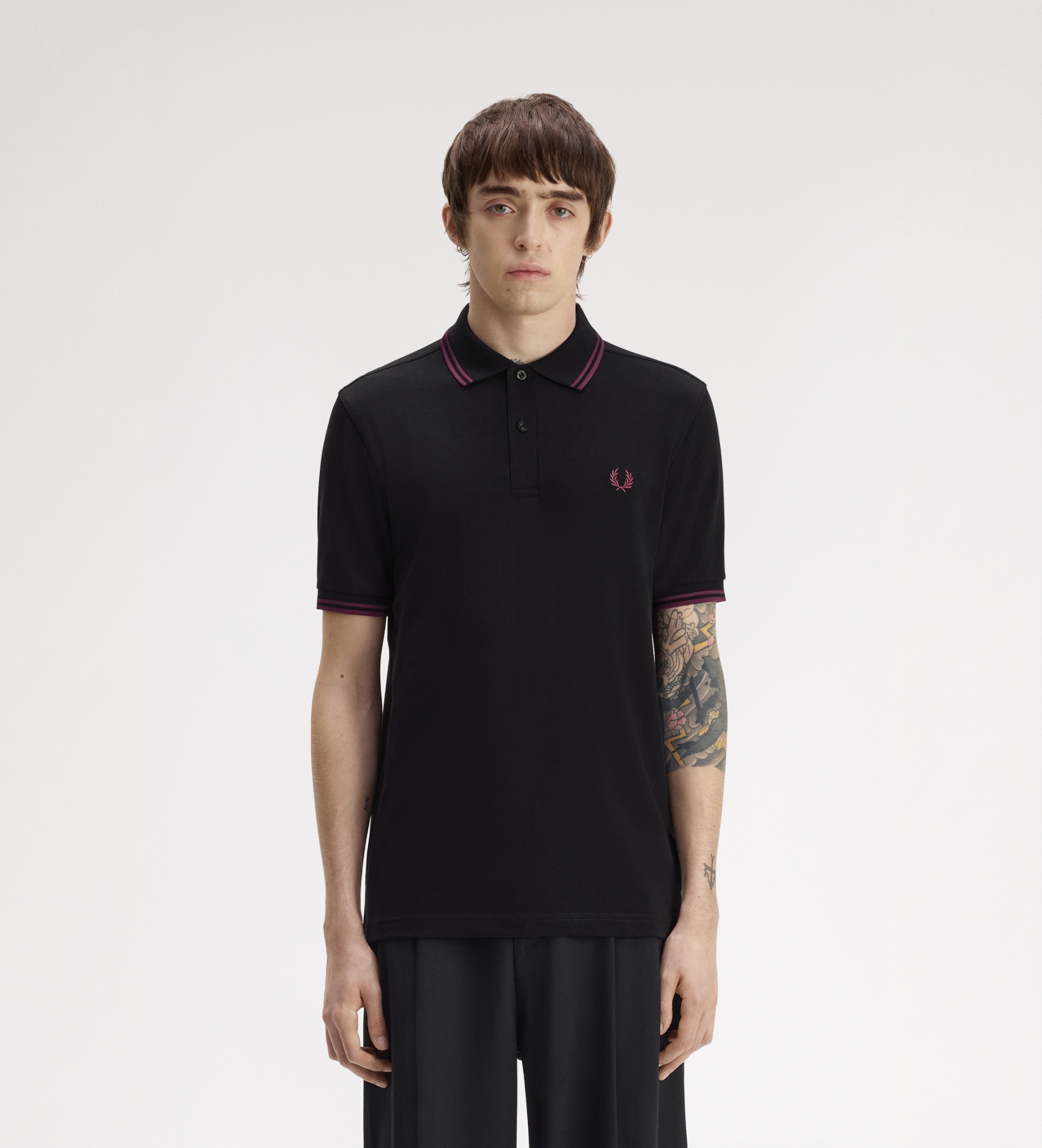 Fred Perryvoor mannen. M3600 Twin Tipped polo zwart (M), Casual, Katoen, Korte mouwen