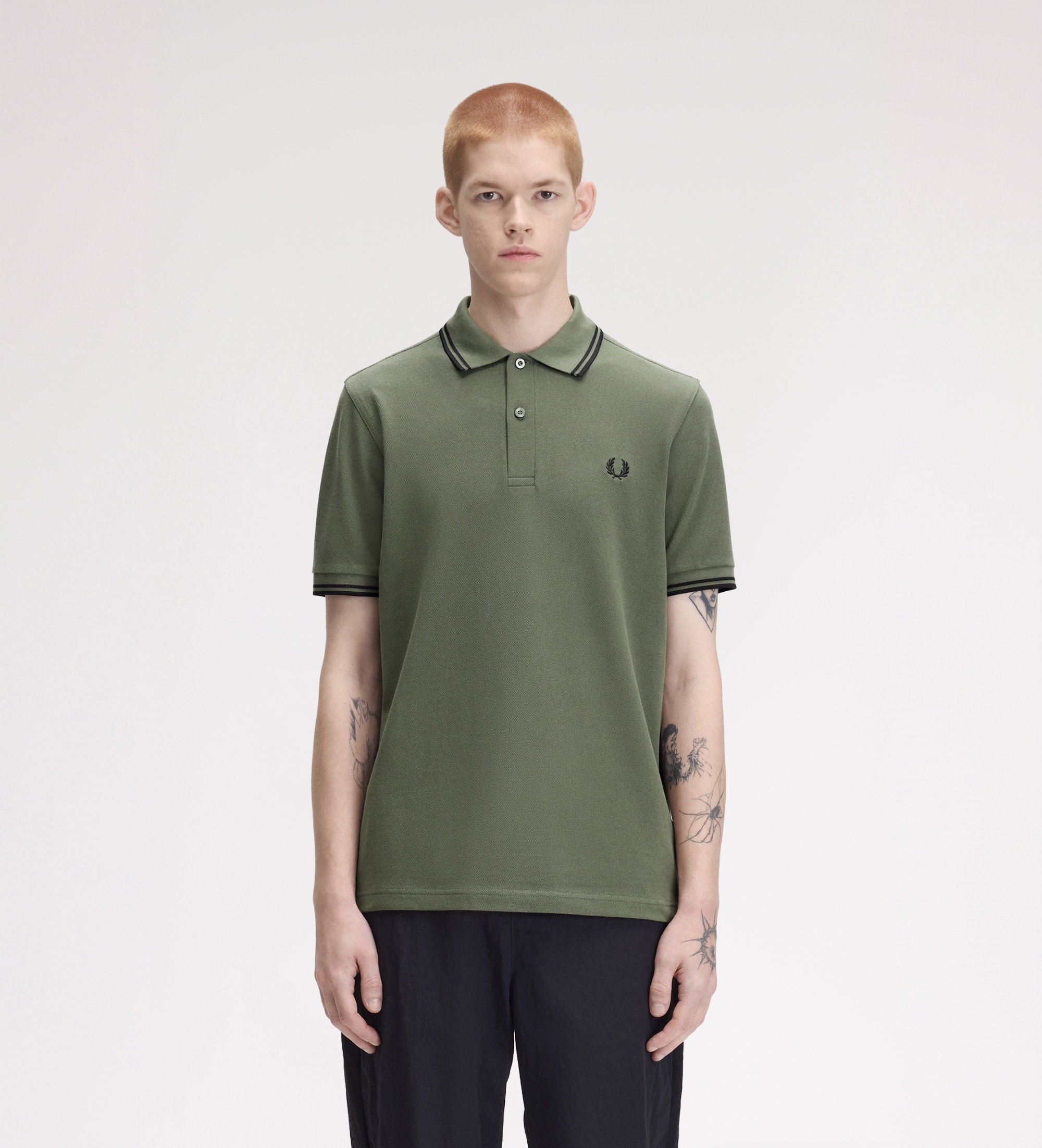 Fred Perryvoor mannen. M3600 Polo Twin Tipped laurelgroen (M), Casual, Katoen, Korte mouwen