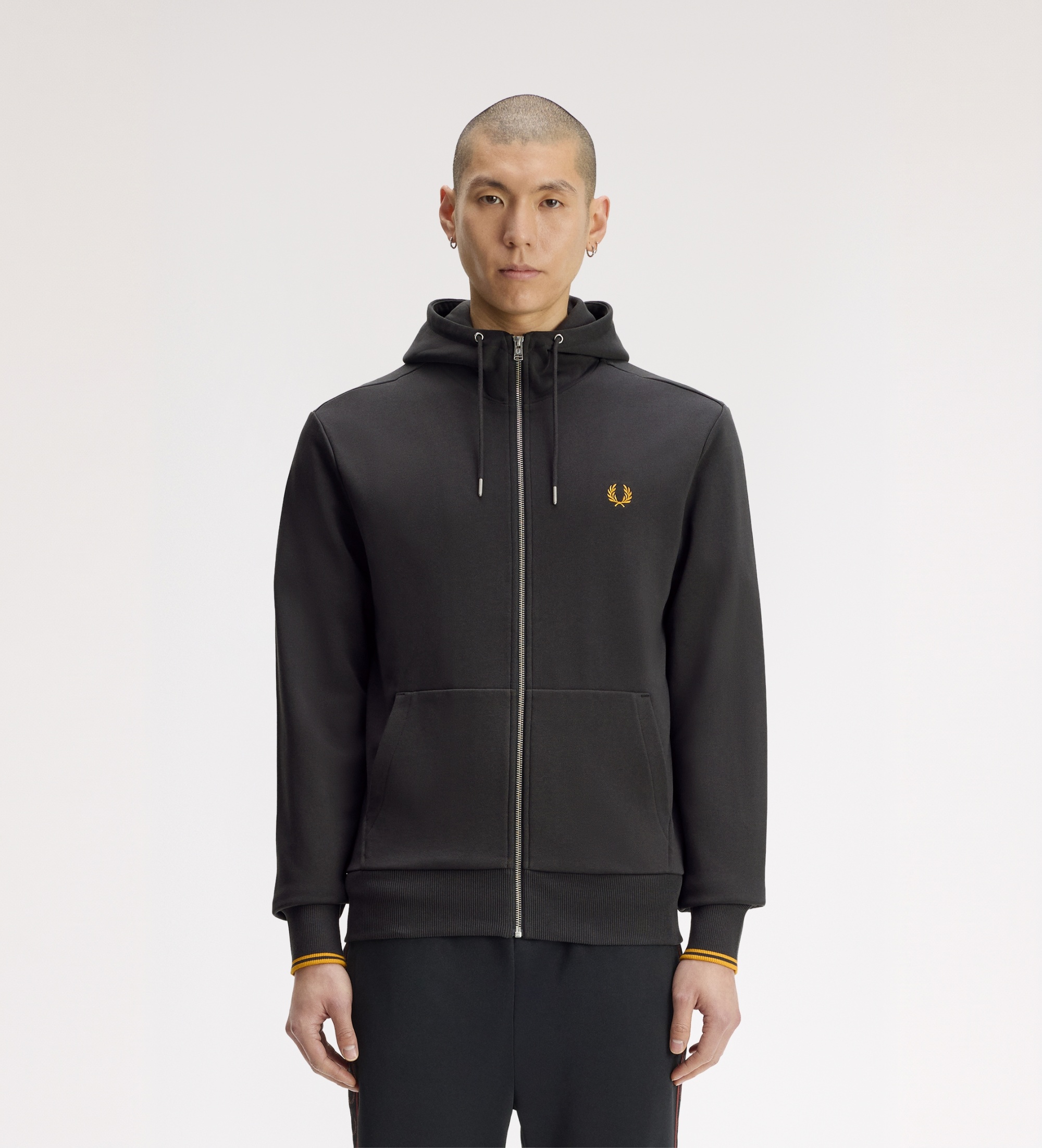 Fred Perryvoor mannen. J7536 Sweatshirt met capuchon en rits grijs (XL), Casual, Katoen