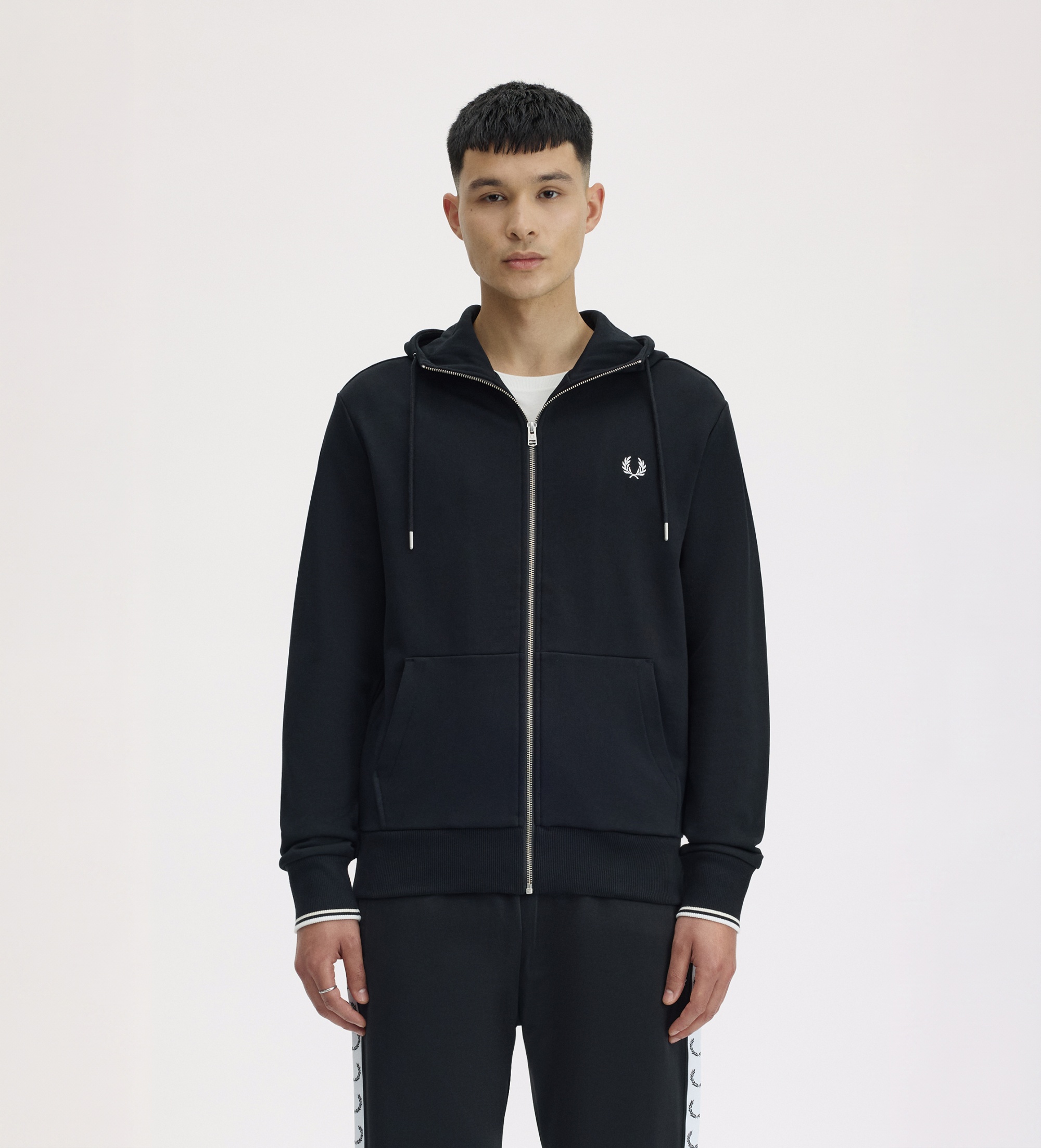 Fred Perryvoor mannen. J7536 Zwarte hoodie met rits (3XL), Casual, Katoen