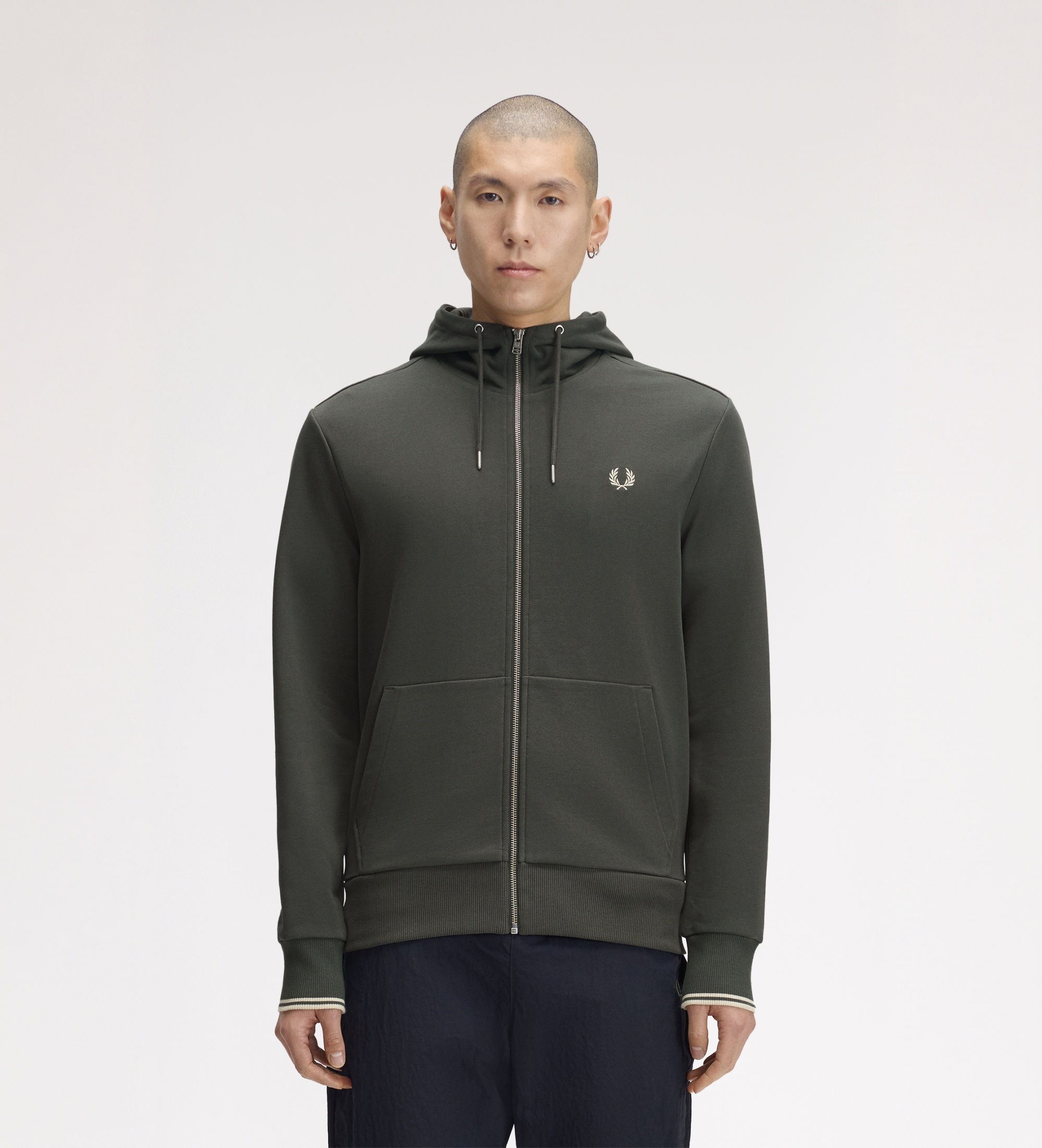 Fred Perryvoor mannen. J7536 Sweatshirt met capuchon en rits groen (L), Casual, Katoen