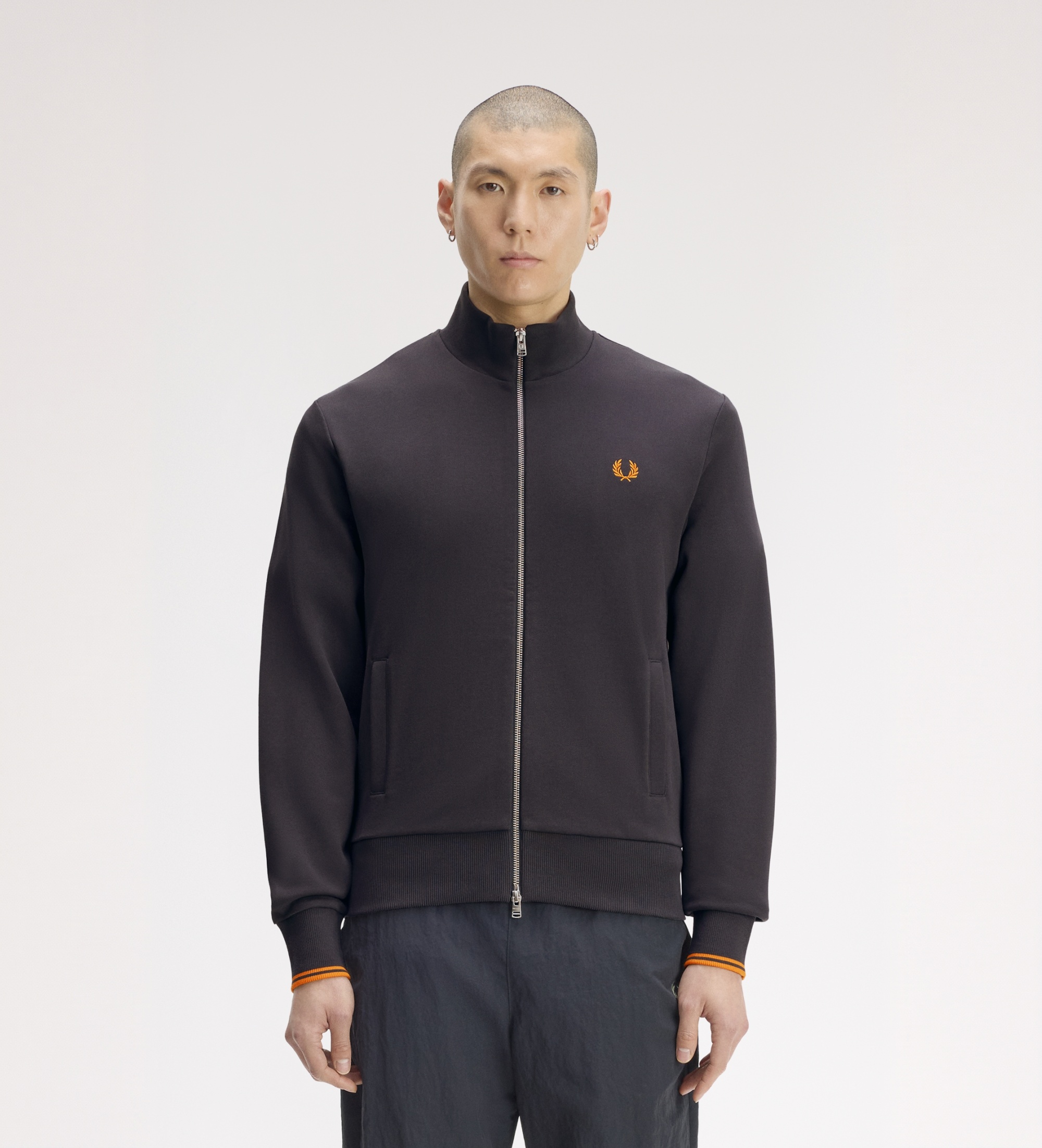 Fred Perryvoor mannen. J3340 Grijze sweater met rits (L), Casual, Grijs, Katoen