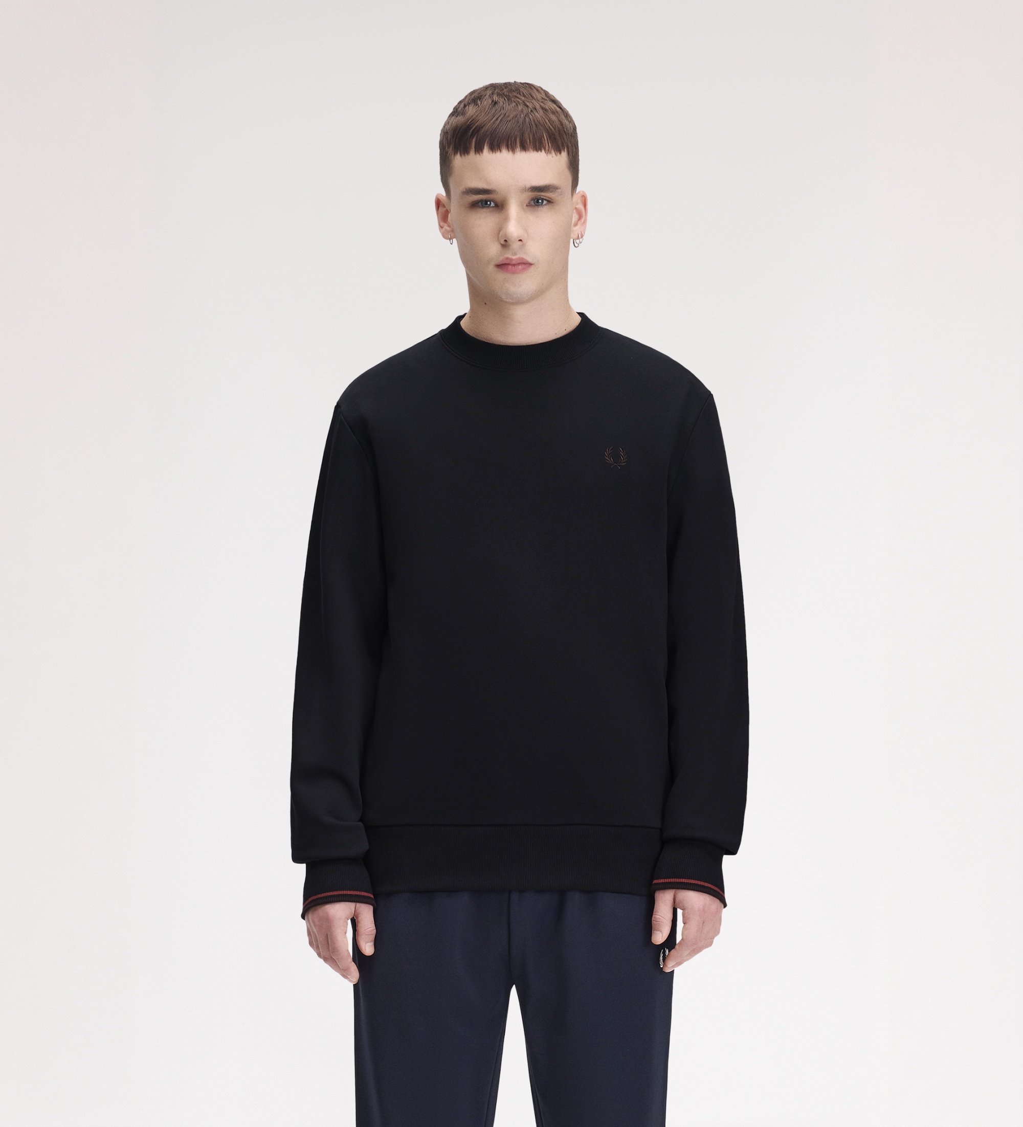 Fred Perryvoor mannen. M7535 Marineblauwe sweater met ronde hals (3XL), Casual, Katoen